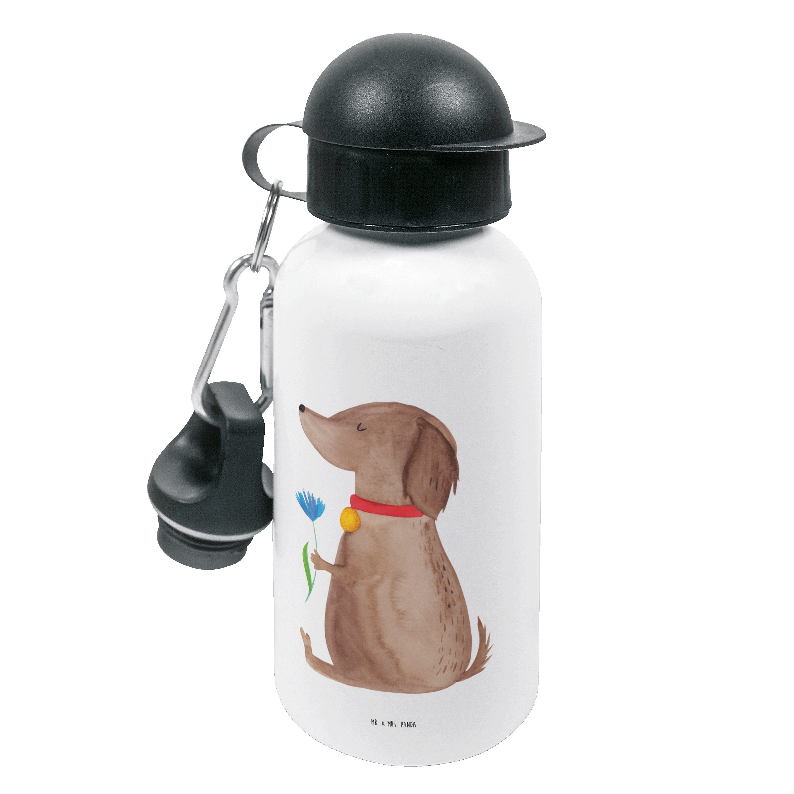 Mr. & Mrs. Panda Trinkflasche Hund Blume - Weiß - Geschenk, Haustier, Hundebesitzer, Vierbeiner, Sp