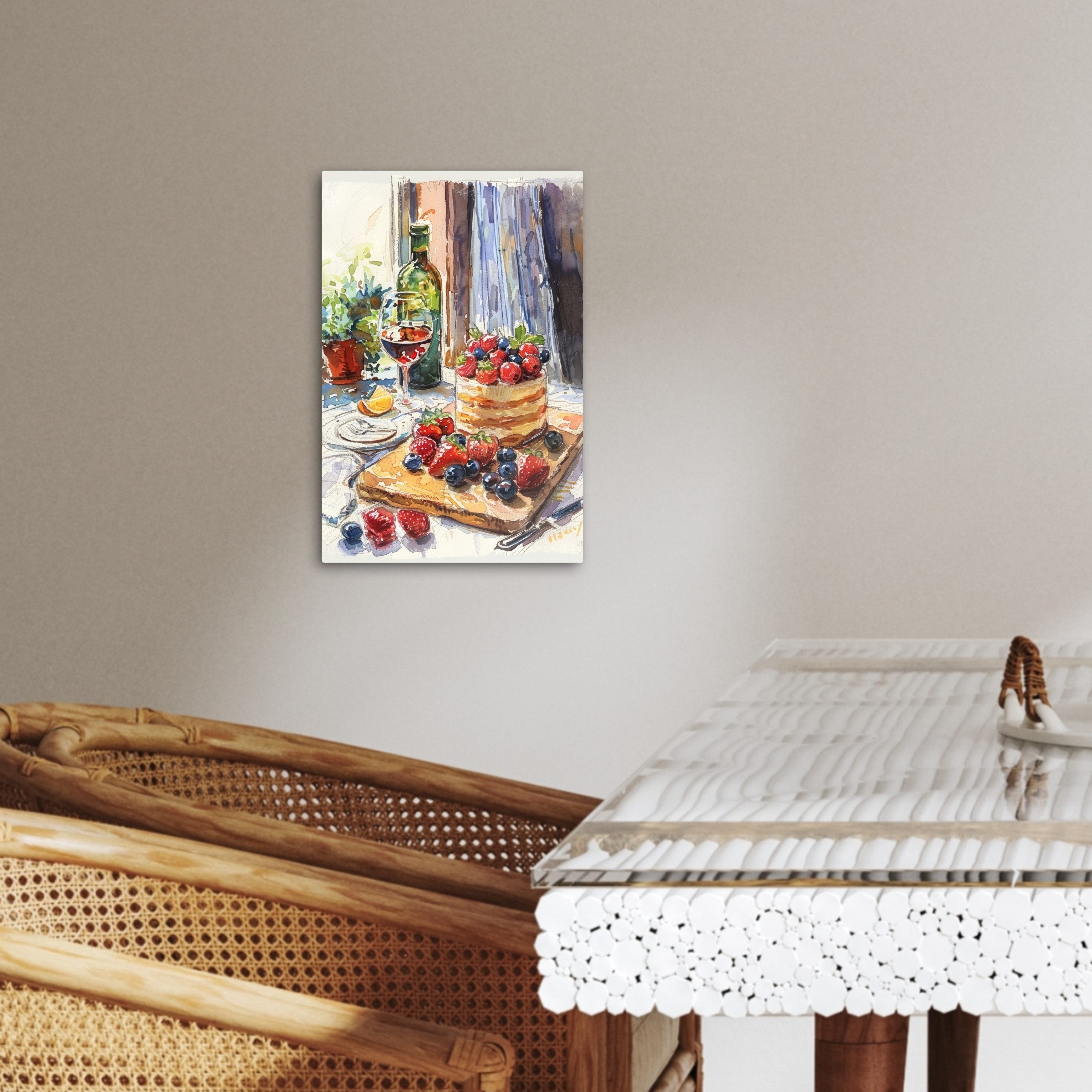 OneMillionCanvasses® Leinwandbild Torte - Obst - Wein - Essen - Stillleben, Fotodruck (1 St), Wandbilder für Esszimmer, Wanddeko Bilder Küche, 20x30 cm – Bild 3 von 3