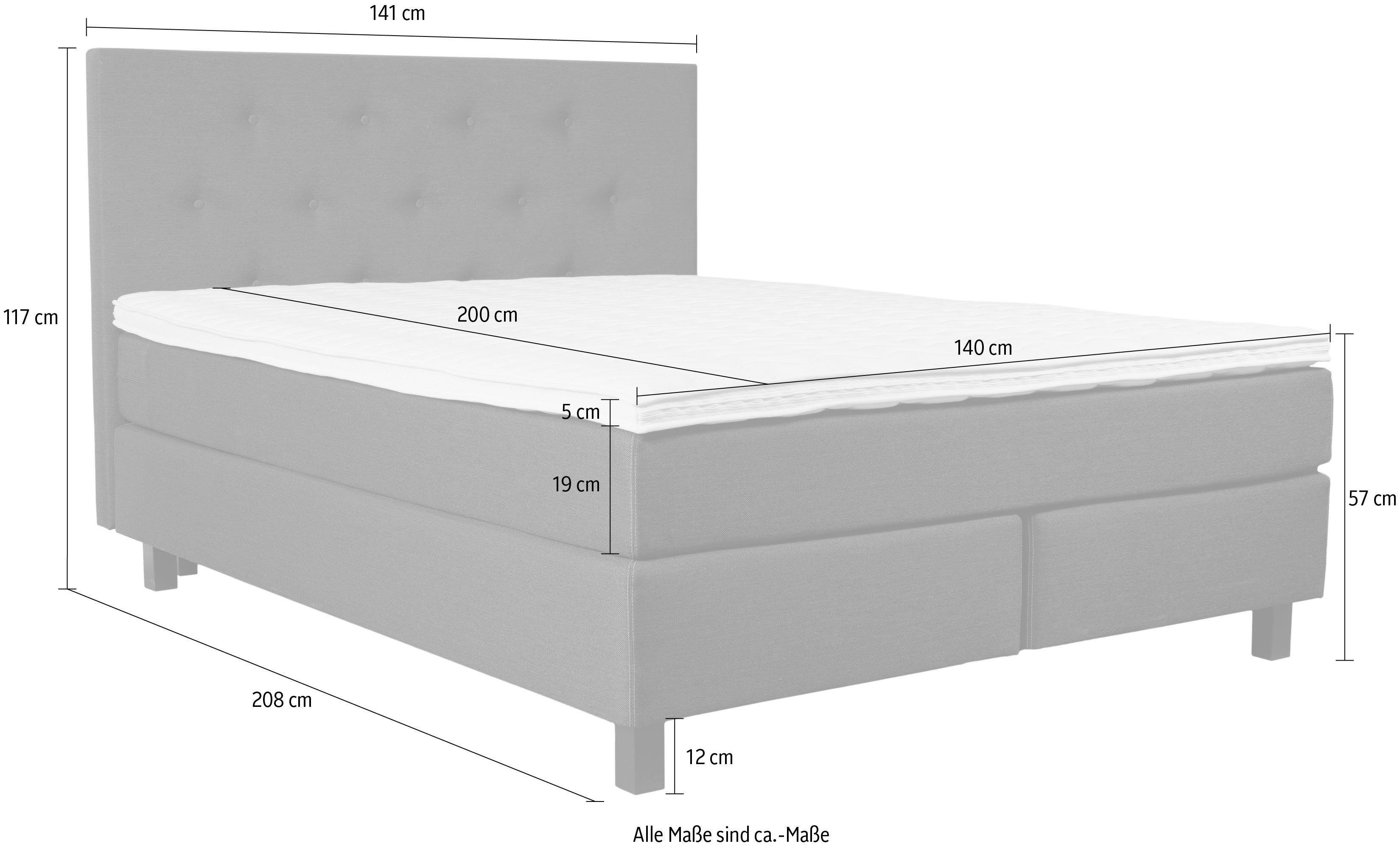 INOSIGN Boxspringbett Alenika, mit LED Beleuchtung, Taschen-Federkernmatratze - mit sandbrown