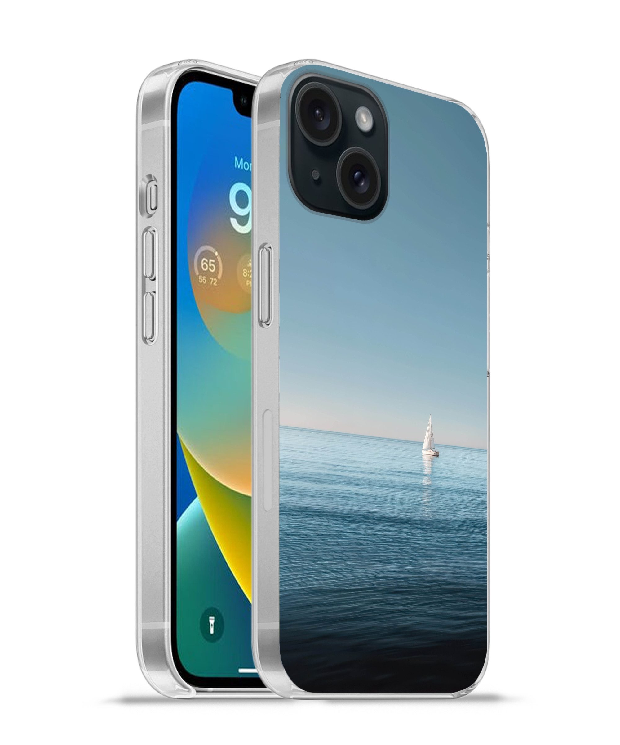 MuchoWow Handyhülle für Apple iPhone 15 Segelboot - Ruhige See - Strahlend blauer Himmel, Smartphone-Bumper, Print, Handy Schutzhülle Dünn