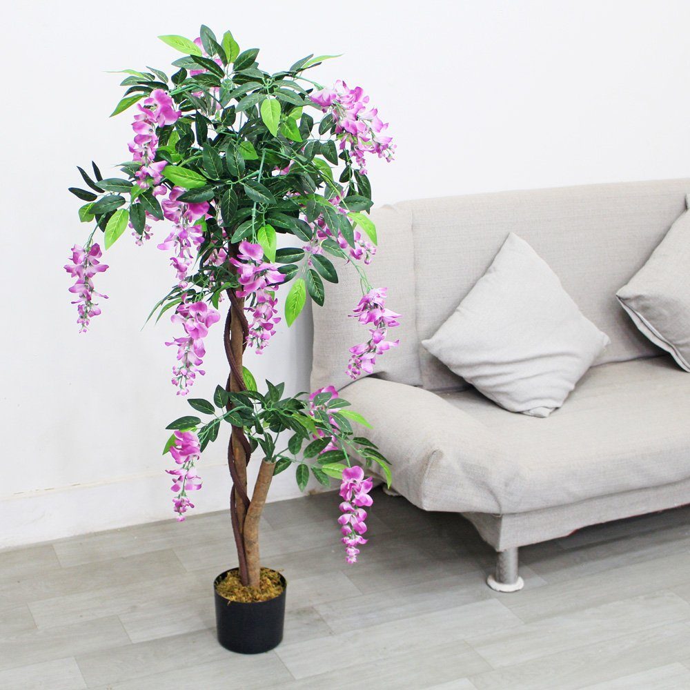 Blauregen Decovego mit Kunstpflanze Künstliche 120cm Glyzinie Echtholz Pflanze Decovego, Wisteria