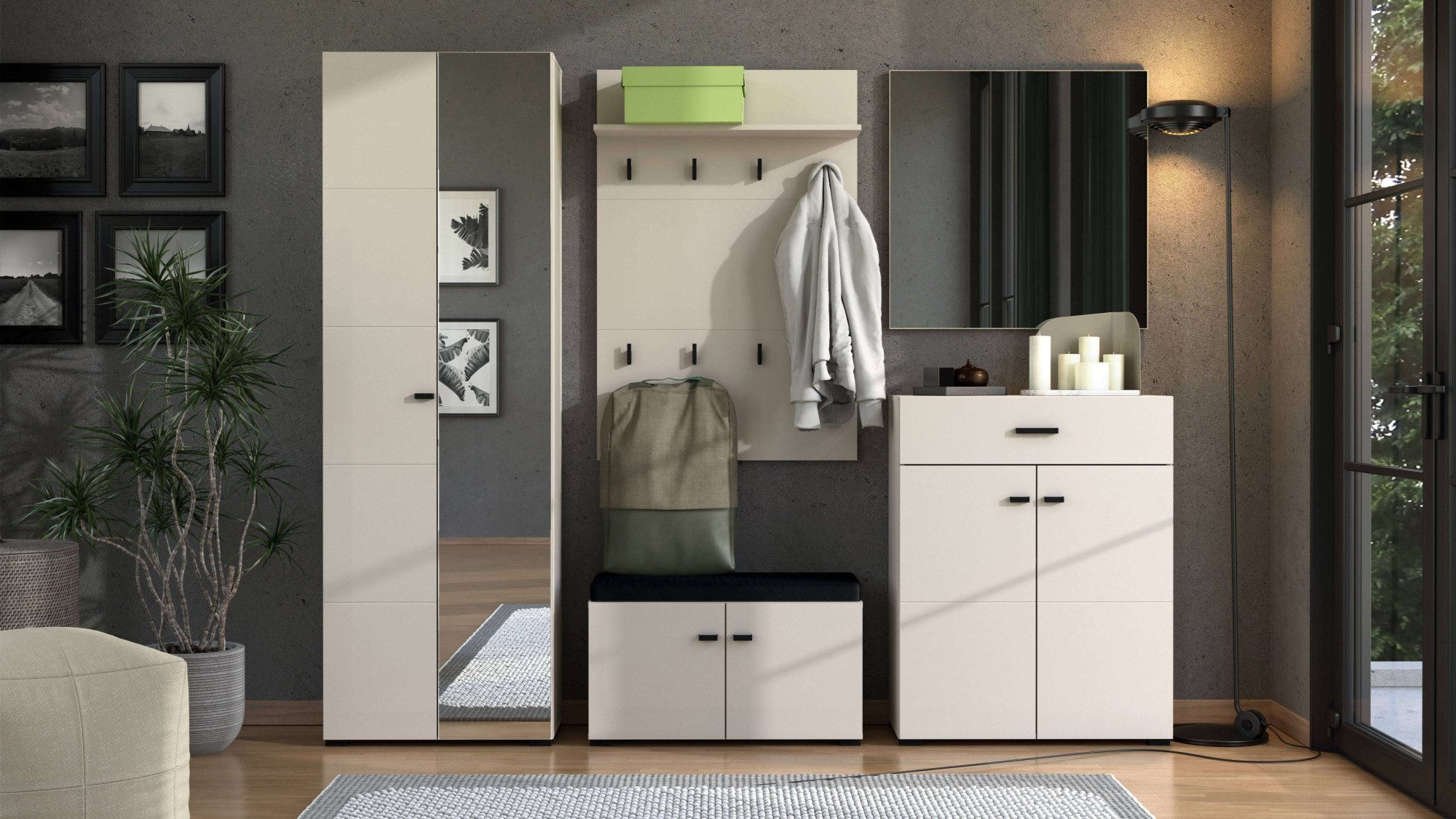Home affaire Garderobenschrank Rathlin, Stauraumschrank, Flurschrank, ausziehbare Kleiderstange Spiegeltür, Gesamtbreite 64 cm, drei Regale – Bild 4 von 5