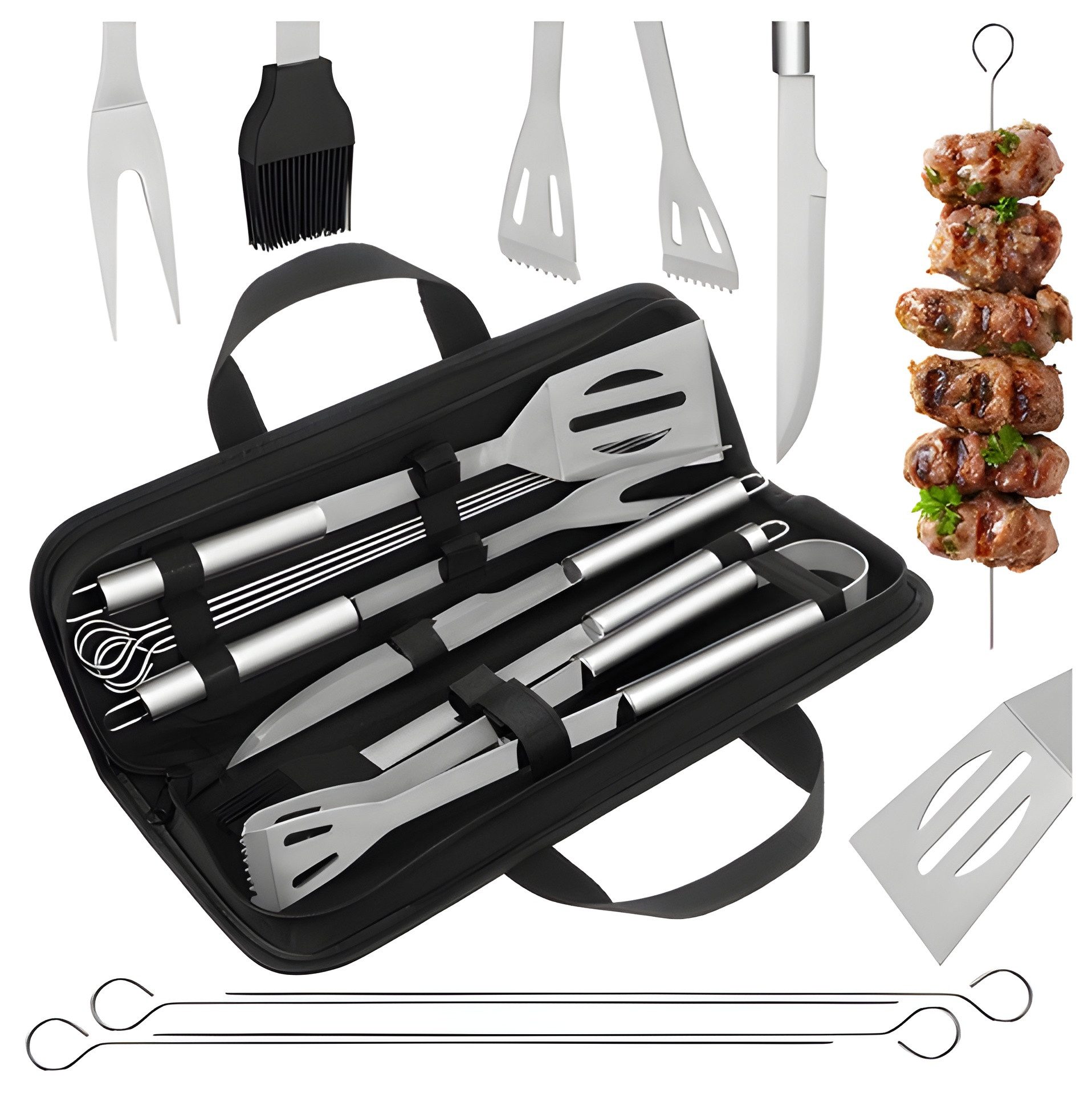 Kaminer Grillbesteck-Set Grillset BBQ Besteck Set Grillutensilien, (Grillbesteck-Set, 9 tlg., 9-teiliges Grillbesteck, inklusive Koffer), inklusive Koffer