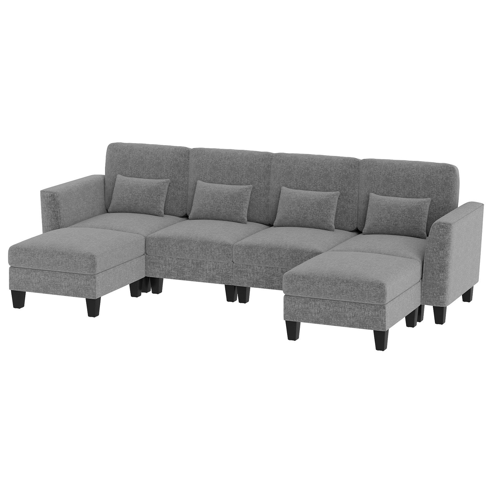 KOMFOTTEU Ecksofa, modulares Sofa mit 2 Hockern und 4 Bequemen Kissen