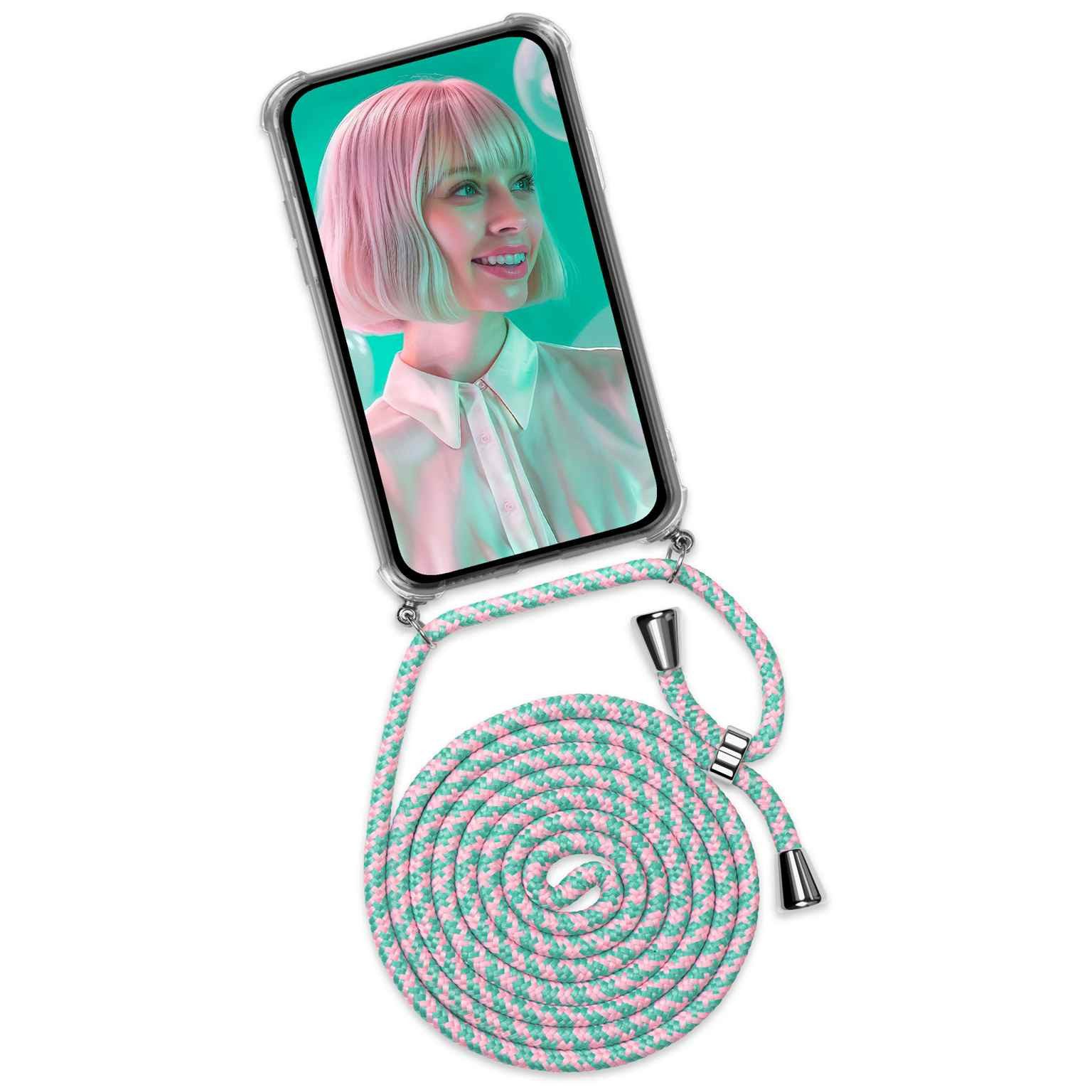 ONEFLOW Handyhülle für OnePlus 8 Hülle mit Band Twist Case Mint Rosa 6,55 Zoll, Handyband zum Umhängen Schutzhülle Kordel Handyhülle Kette abnehmbar