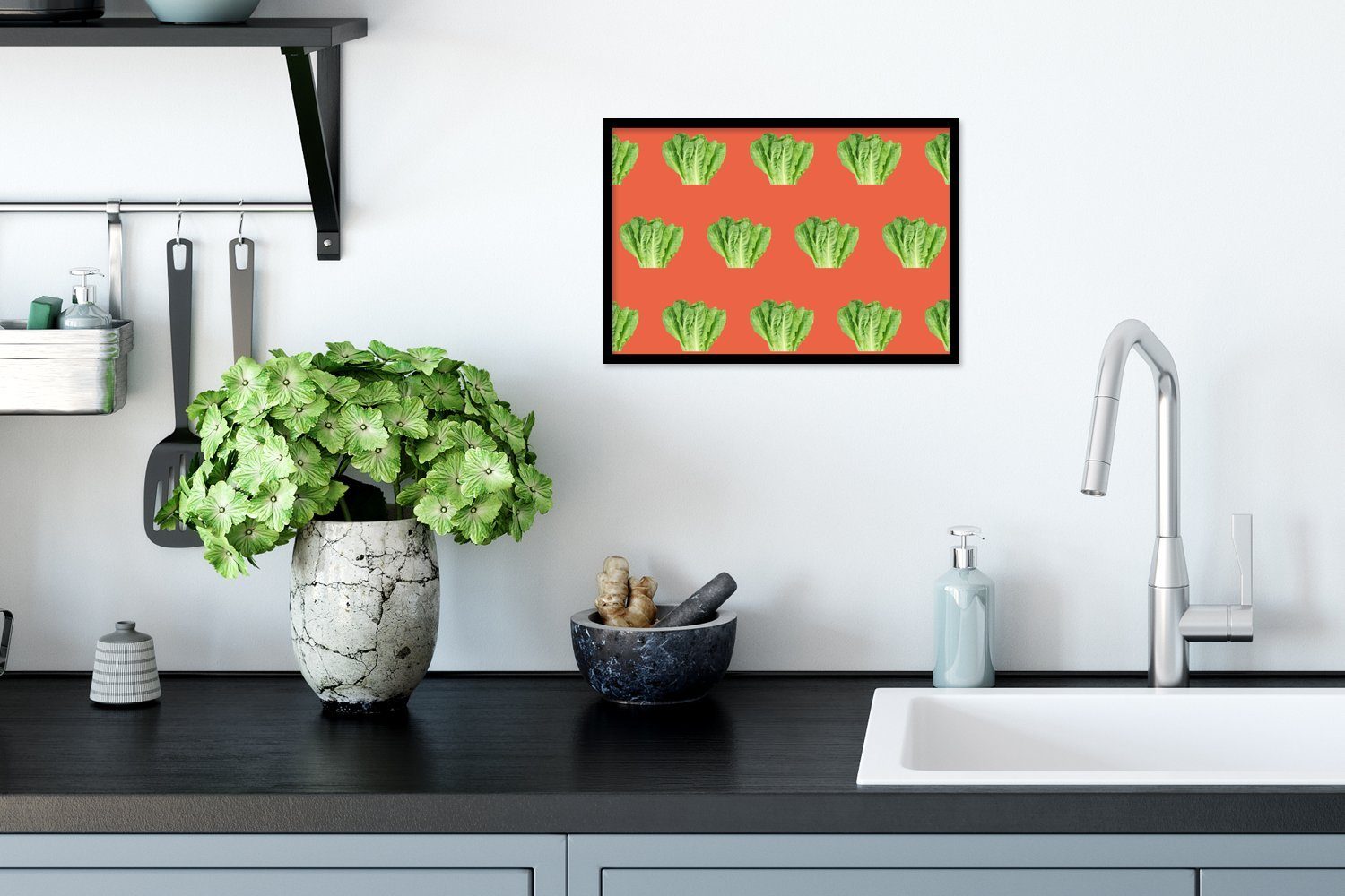 MuchoWow Poster Gemüse - Muster Gerahmtes Rot, Schwarzem Poster, St), Bilder, - (1 Wandposter, Bilderrahmen Wanddeko