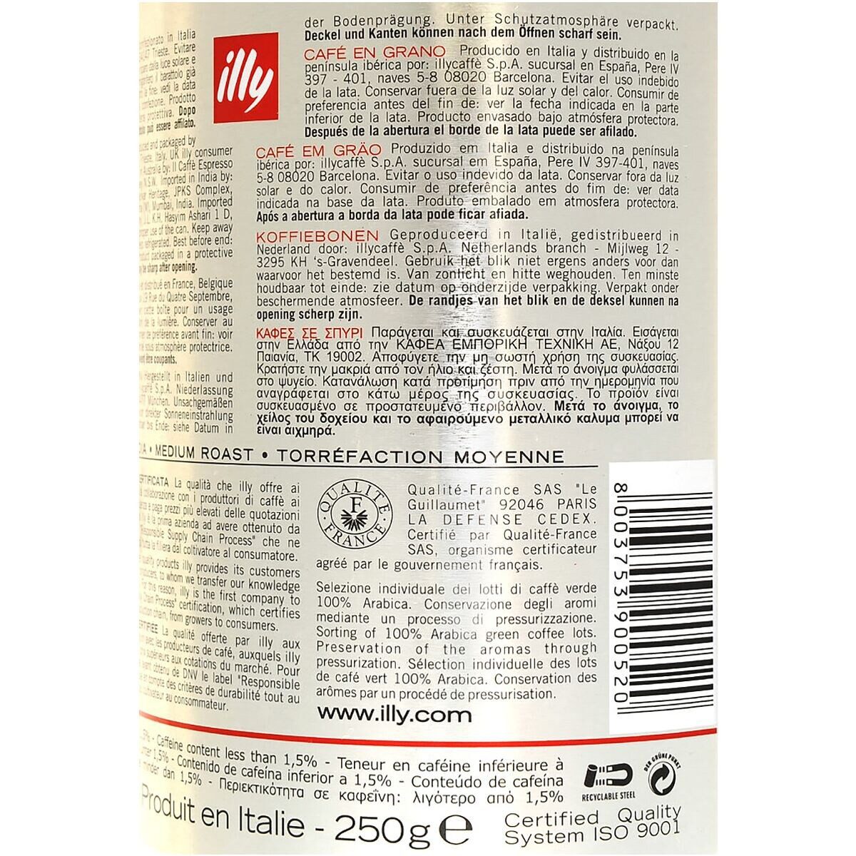 Illy Kaffee Espresso, 250 g/Dose, ganze Bohnen
