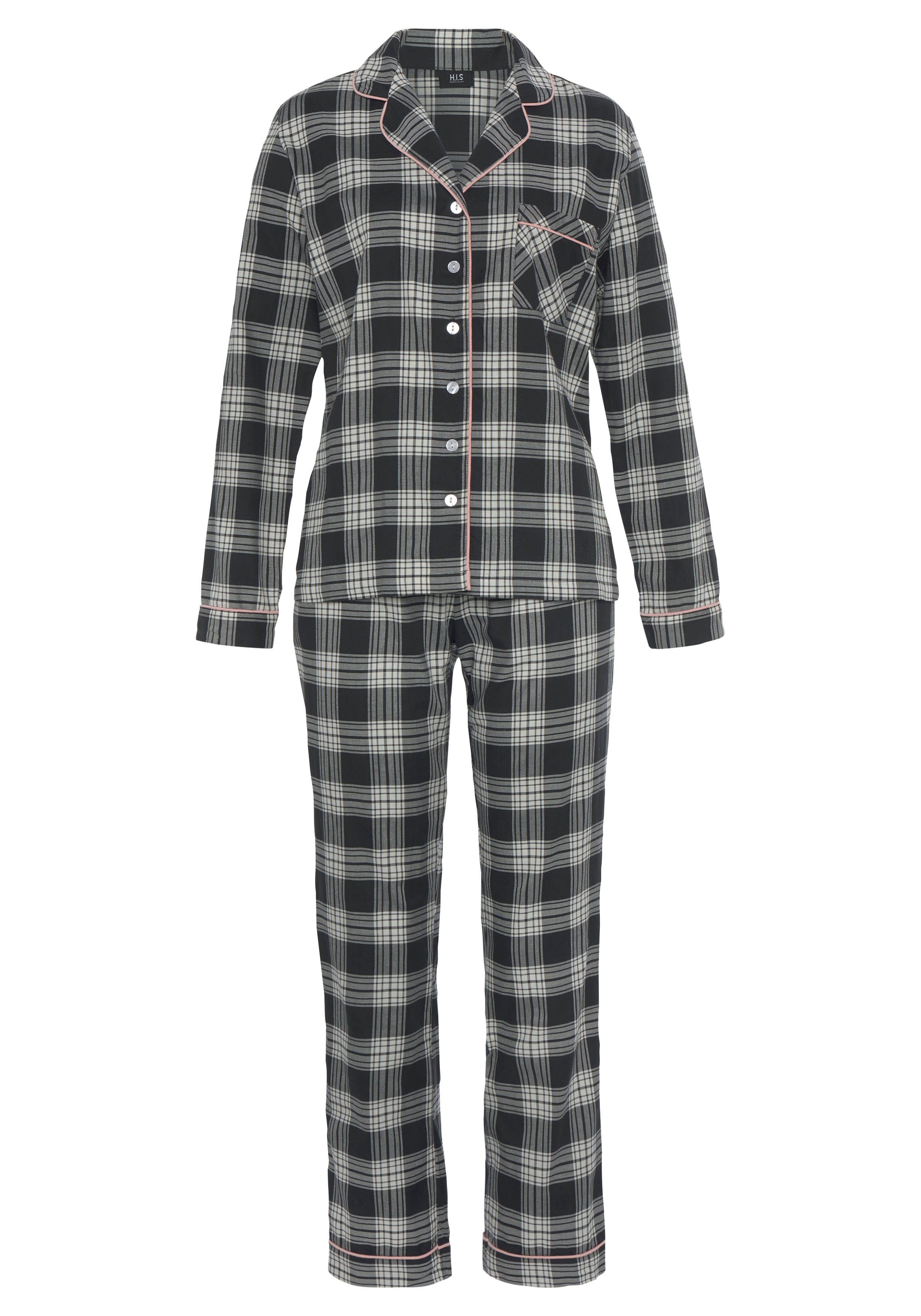 H.I.S 2 Allover-Karomuster (Set, Pyjama mit tlg) aus schwarz-weiß Flanell