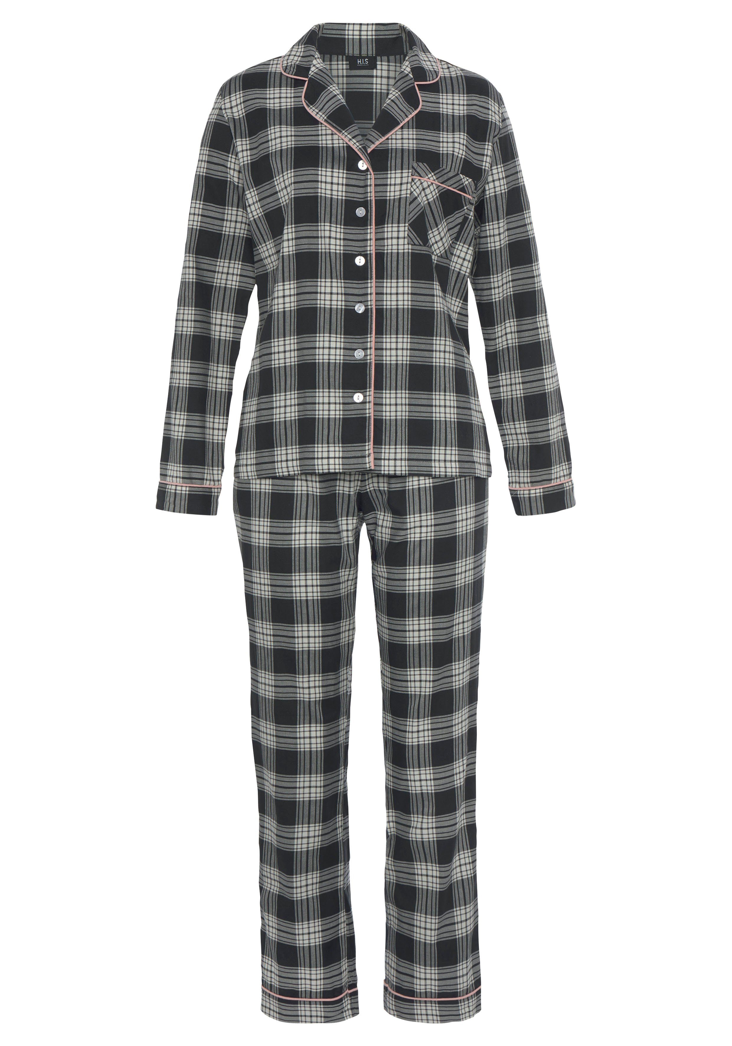 H.I.S tlg) mit Flanell (Set, aus Allover-Karomuster schwarz-weiß Pyjama 2