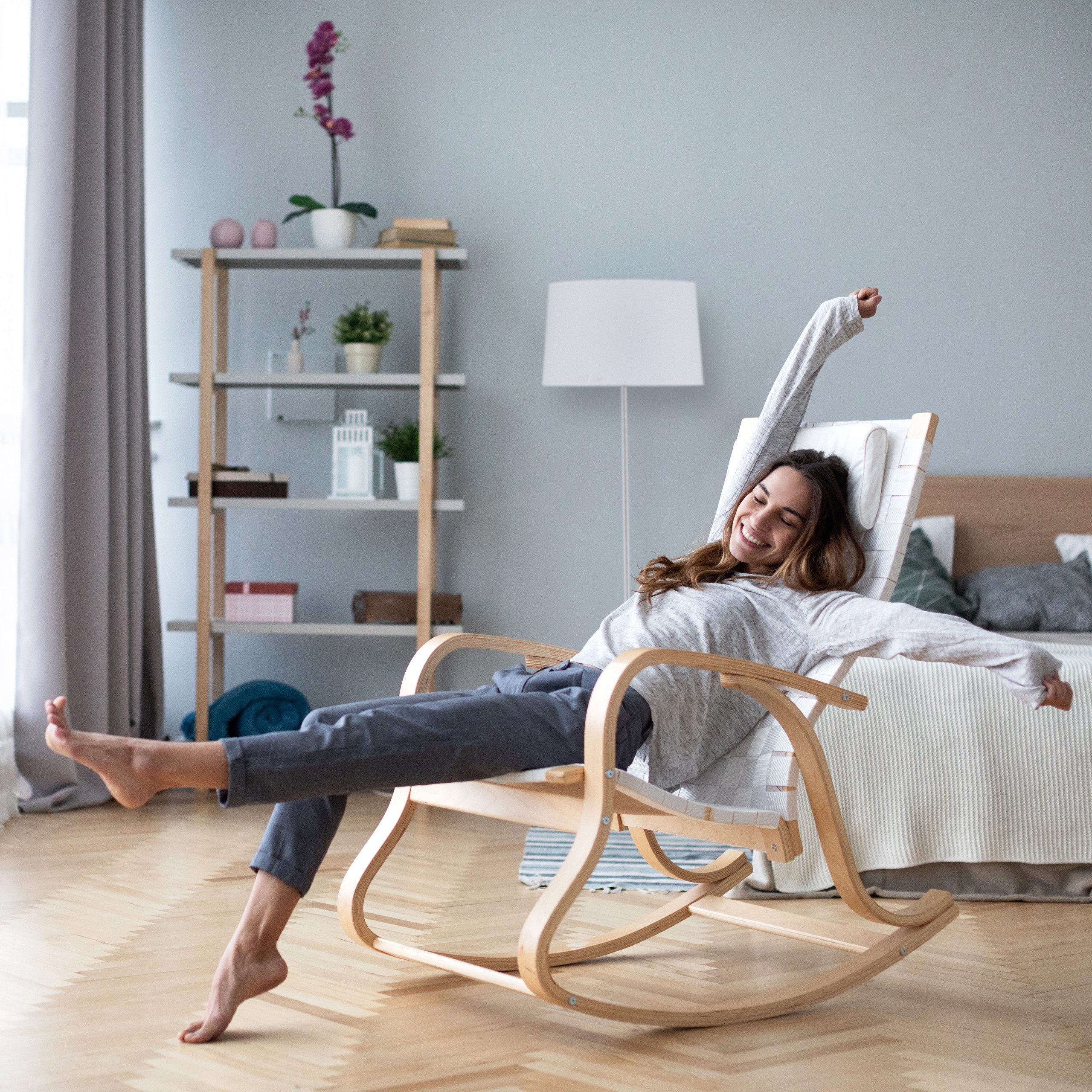 relaxdays Stehlampe mit Stoffschirm, weiß