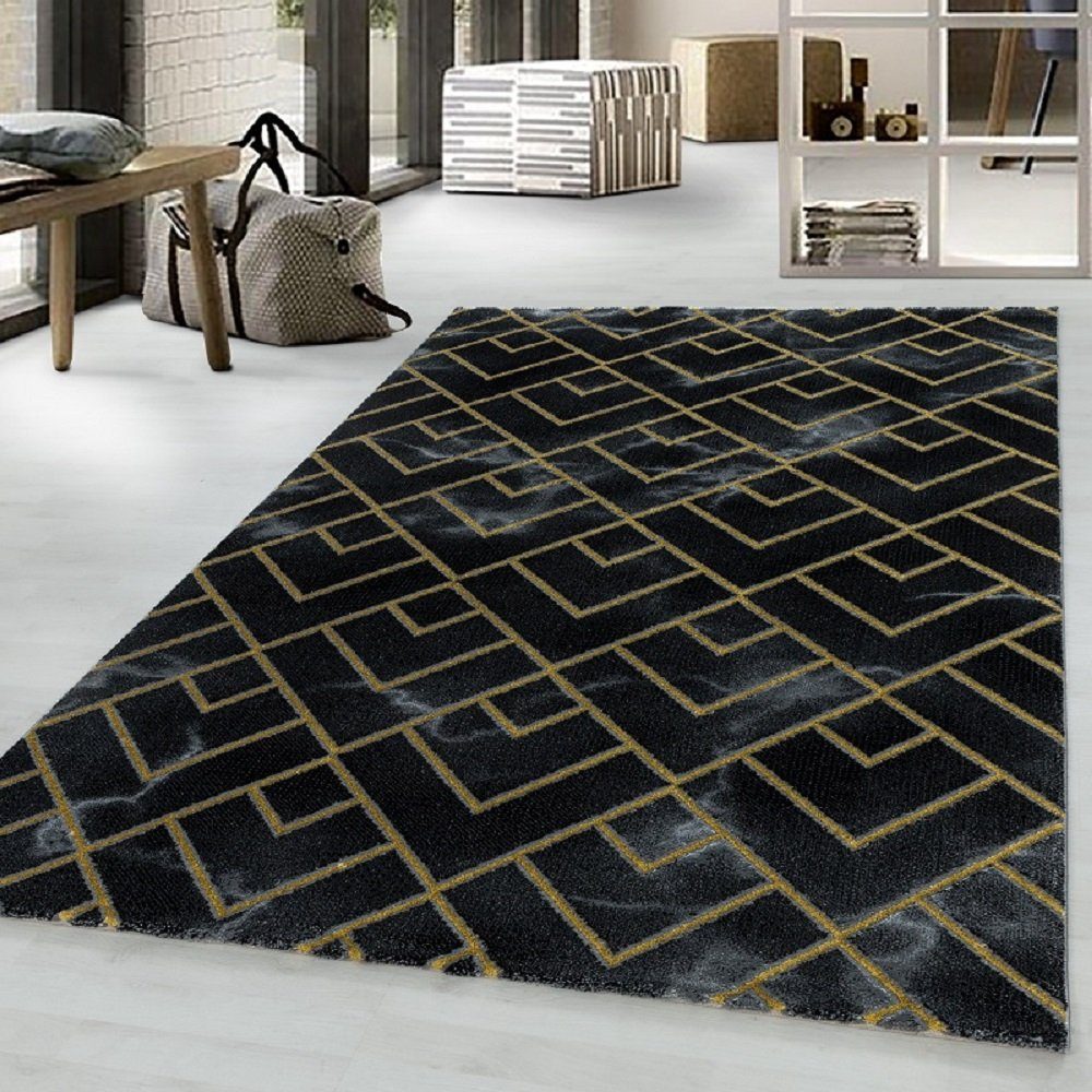 Marmoroptik Teppich, Giantore, rechteck und Gold edel Designteppich chic,