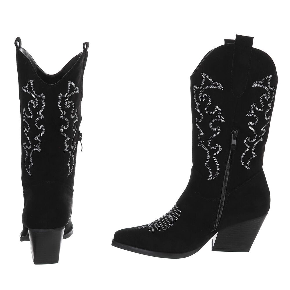 Ital-Design Cowboystiefel mit Blockabsatz und kunstvollen Details Westernstiefel (91409499) Blockabsatz Stiefel in Schwarz – Bild 5 von 5