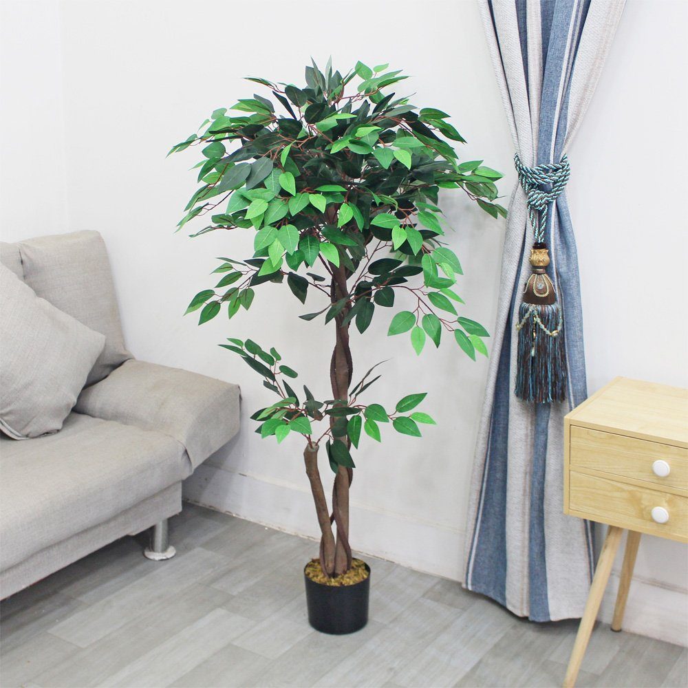Decovego, Kunstpflanze mit Ficus 120cm Benjamin Pflanze Kunstpflanze Decovego Künstliche Echtholz