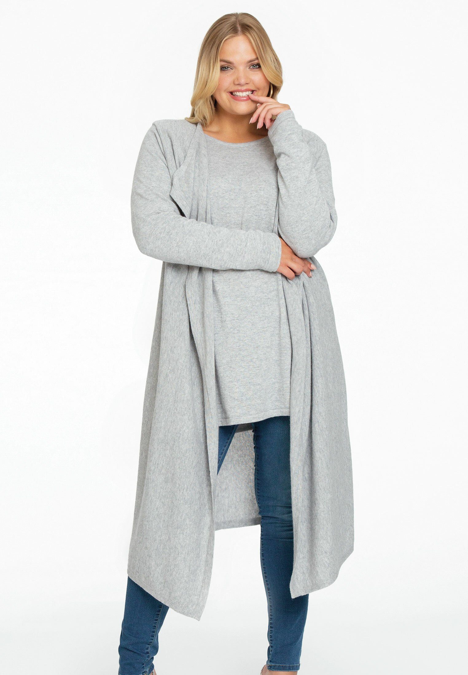 Yoek Cardigan Große Größen light grey