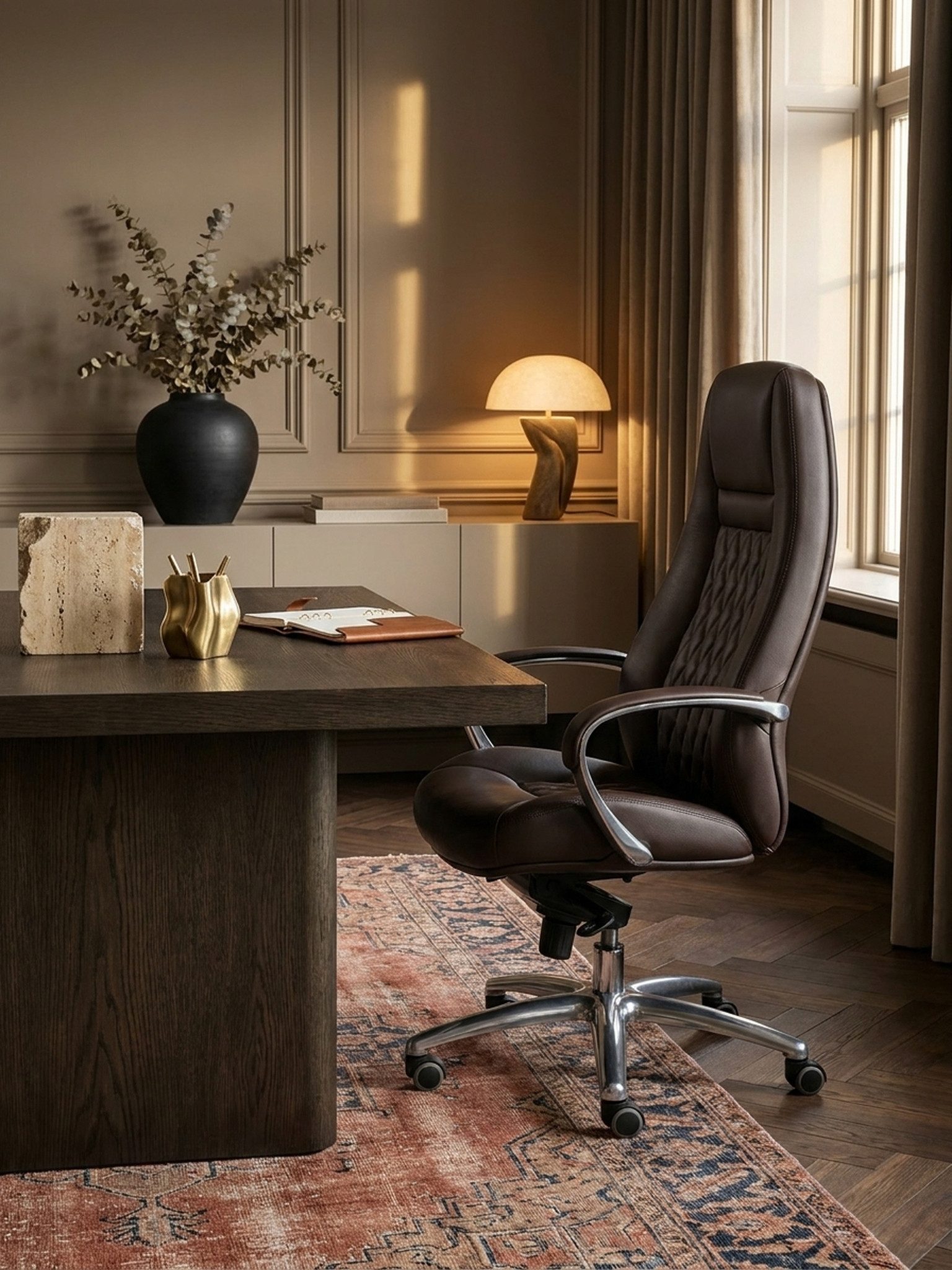 KADIMA DESIGN Chefsessel Bürostuhl AUSTIN Echt-Leder Braun Schreibtischstuhl 120 KG Chefsessel (hohe Rückenlehne mit Kopfstütze X-XL)