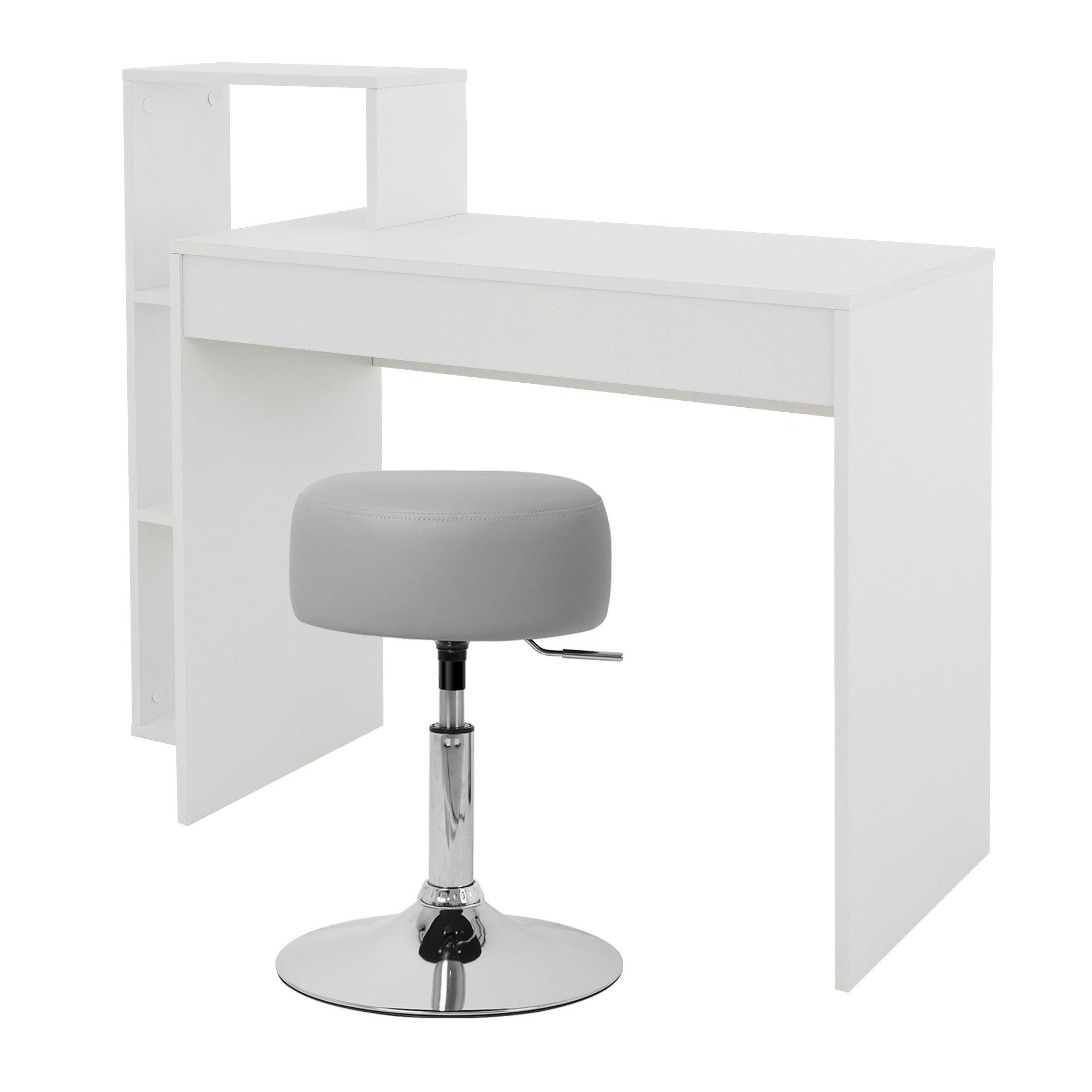 ML-DESIGN Schreibtisch Schreibtisch mit 110x72x40cm Weiß Weiß, cm Ø33cm Sitzhocker Einlegeböden 110x72x40 verstellbar Hocker Hellgrau