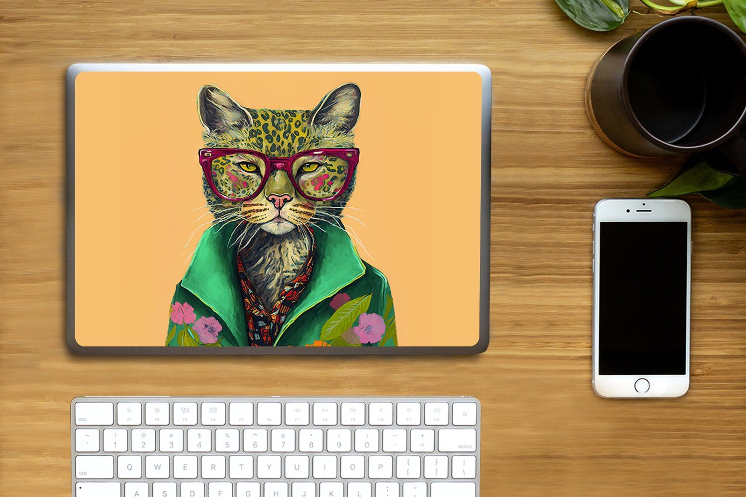 Thumbnail - MuchoWow Laptop-Aufkleber Tiere - Katze - Brille - Blumen - Hippie