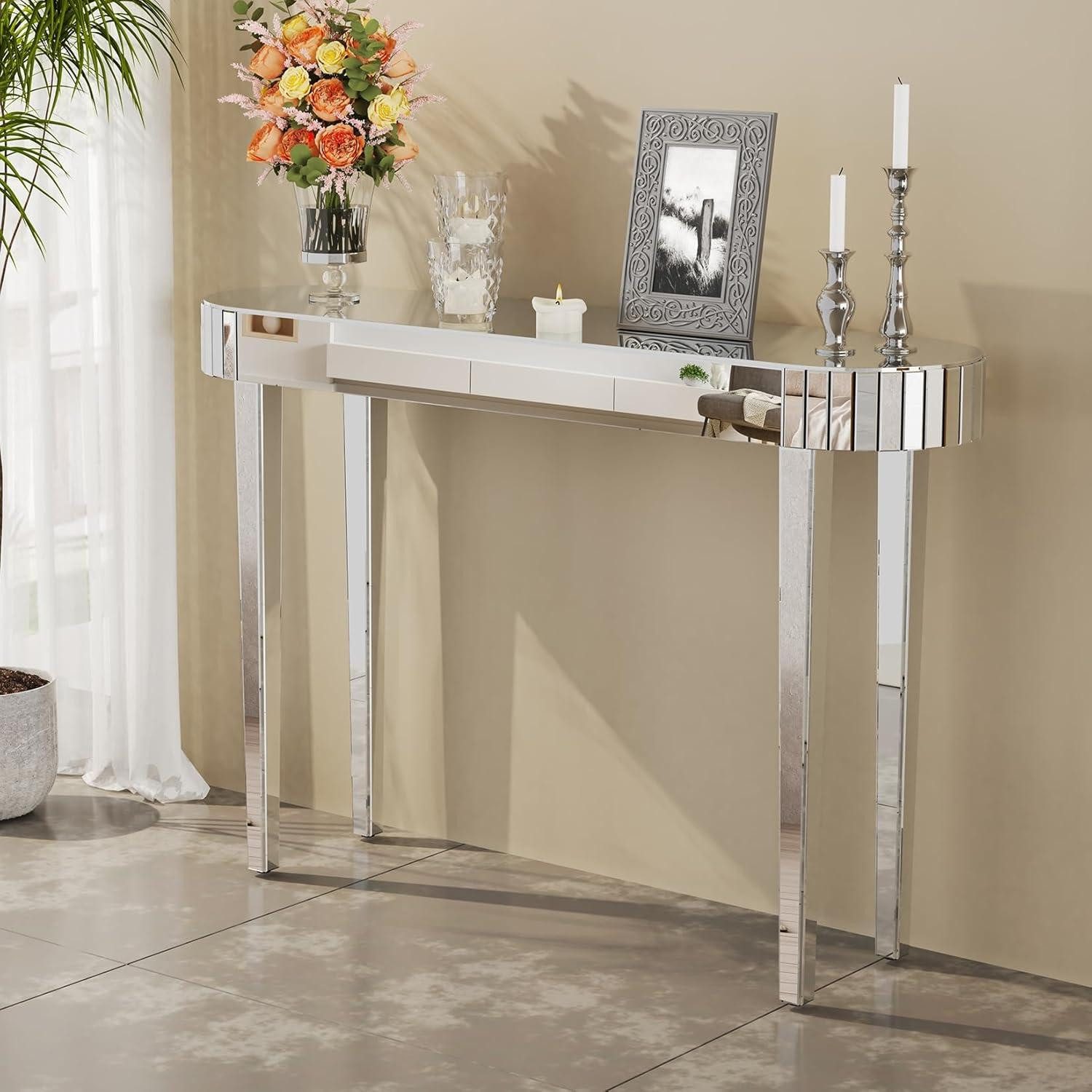 LuxusKollektion Konsolentisch Moderne Silber Spiegelglas Konsole günstig online kaufen