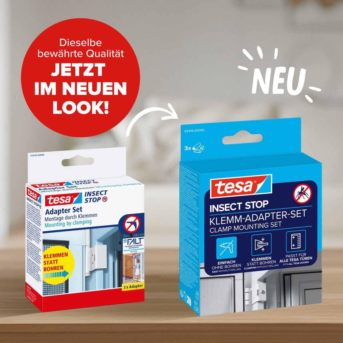tesa Insektenschutz-Tür Klemm-Adapter-Set - Tür-Klemme, Montage KIT, (Packung, 3-St., Adapter für FALT Fenster-türen), INSECT STOP einfache Montage, ohne Bohren oder Schrauben