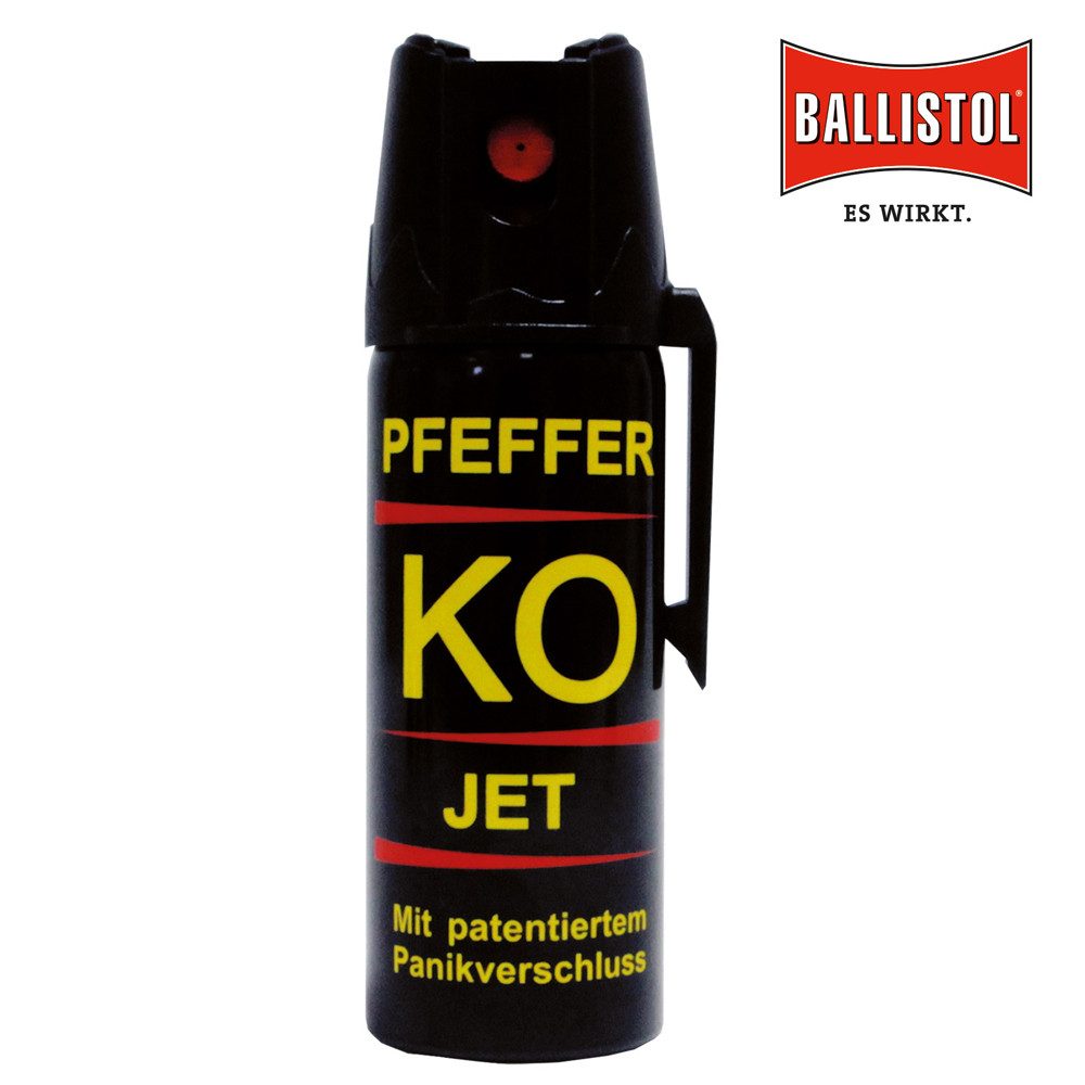 Ballistol Marderspray BALLISTOL Pfeffer-KO-Spray Jet 50ml, Tierabwehrspray, JET-Strahl für präzises Zielen – Gebündelter Flüssigstrahl, Pfeffer-KO Spray zur Abwehr aggressiver Tiere beim Joggen