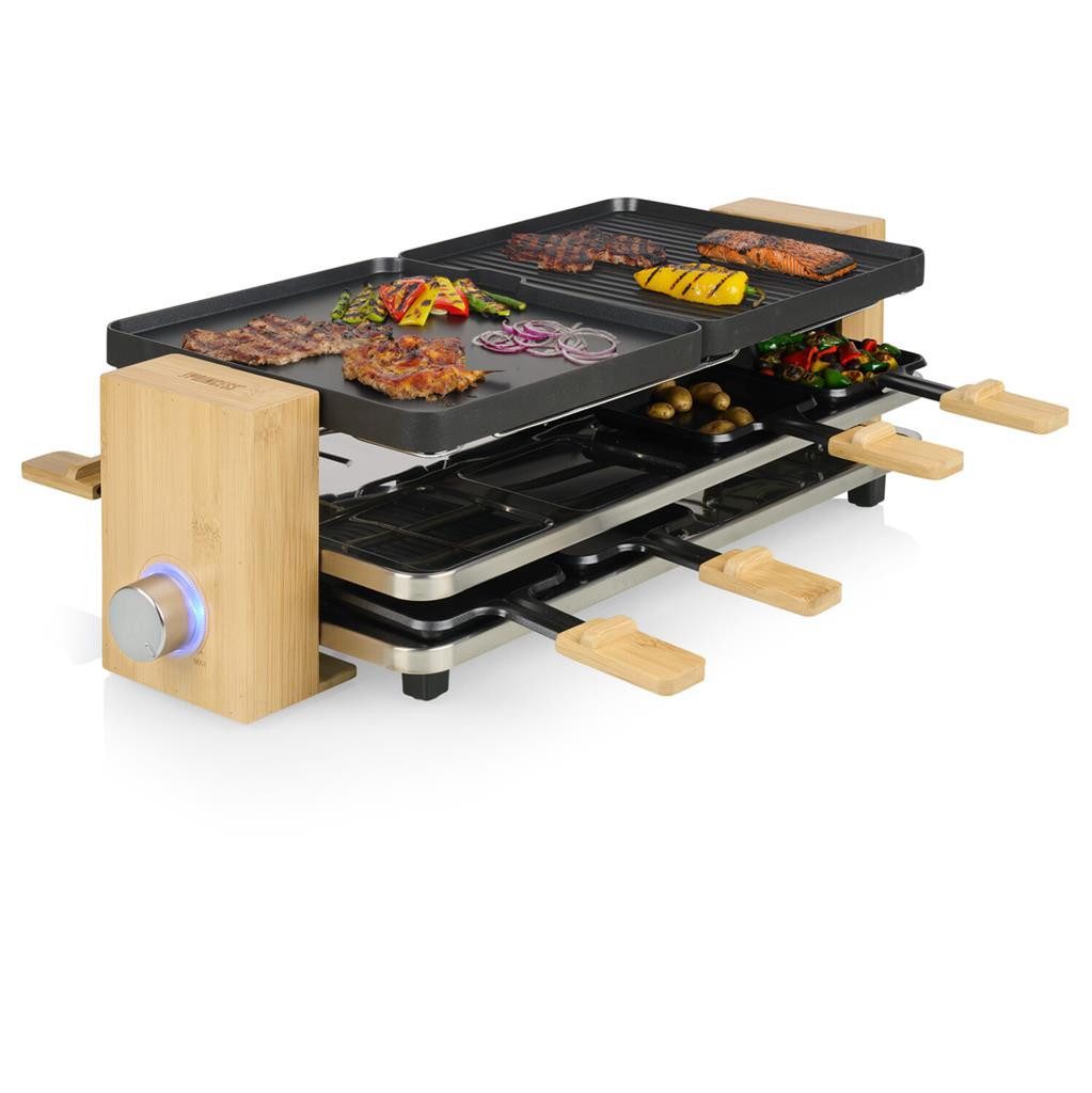PRINCESS Raclette Princess 162918 Raclette Pure 8 – Wendeteller – 8 Personen, 8 Raclettepfännchen, Pure 8 – Wendeplatte – 8 Personen - PFAS-Frei