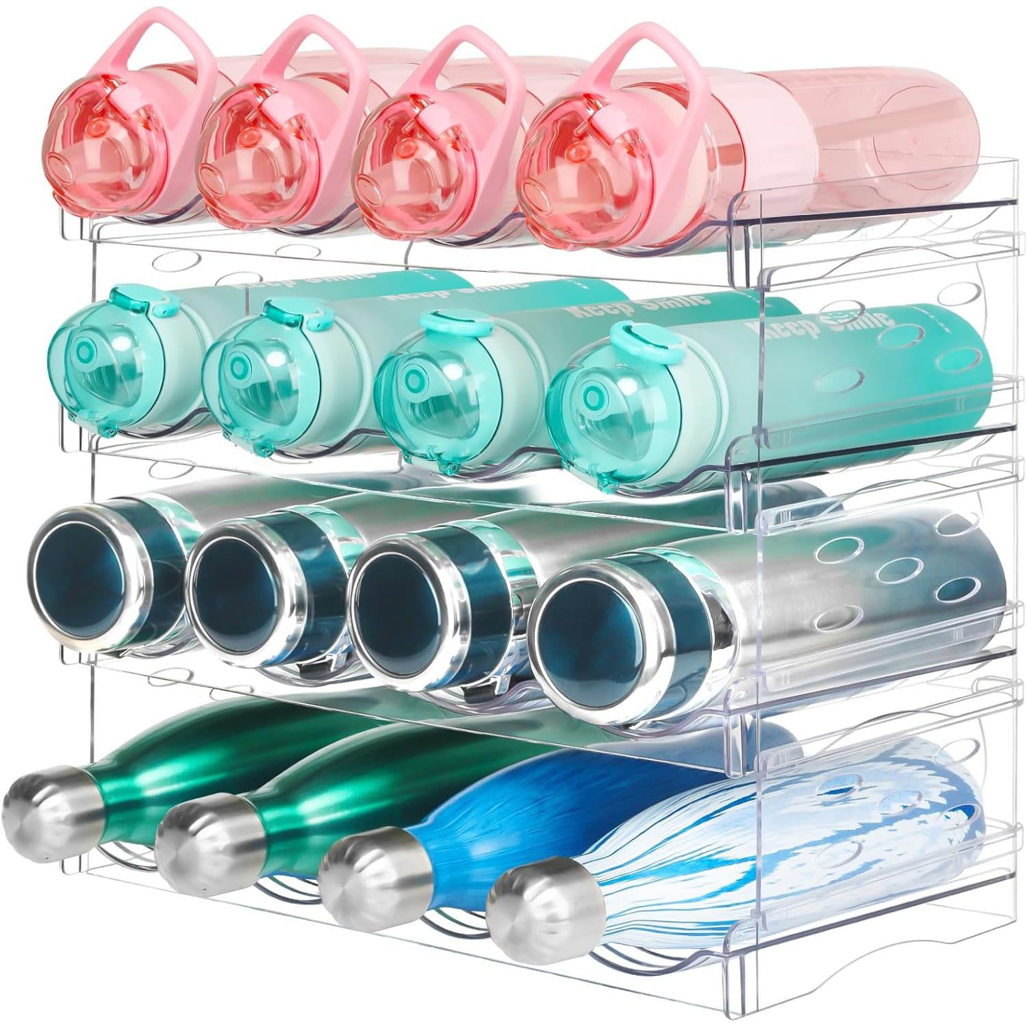 HEYHIPPO Flaschenregal Stapelfähiges 4-stöckiges Acryl-Flaschenregal für Küche,Kühlschrank, Abnehmbares Weinflaschen-Lagerregal, Wasserglas-Organizer 28×20×37cm – Bild 4 von 5