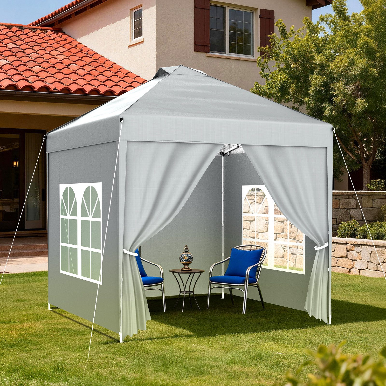 Huracan Faltpavillon Gartenpavillon 2,5x2,5m / 3x3m mit 4 abnehmbaren Seitenwänden, mit 4 Seitenteilen, PU1500mm wasserdicht, 3-fach höhenverstellbar Pop Up Pavillon