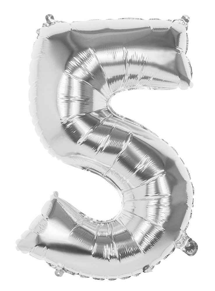 Boland Folienballon Folienballon 5 silber 86 cm, Ballon zur Befüllung mit Gas - für Geburtstag & Jubiläum