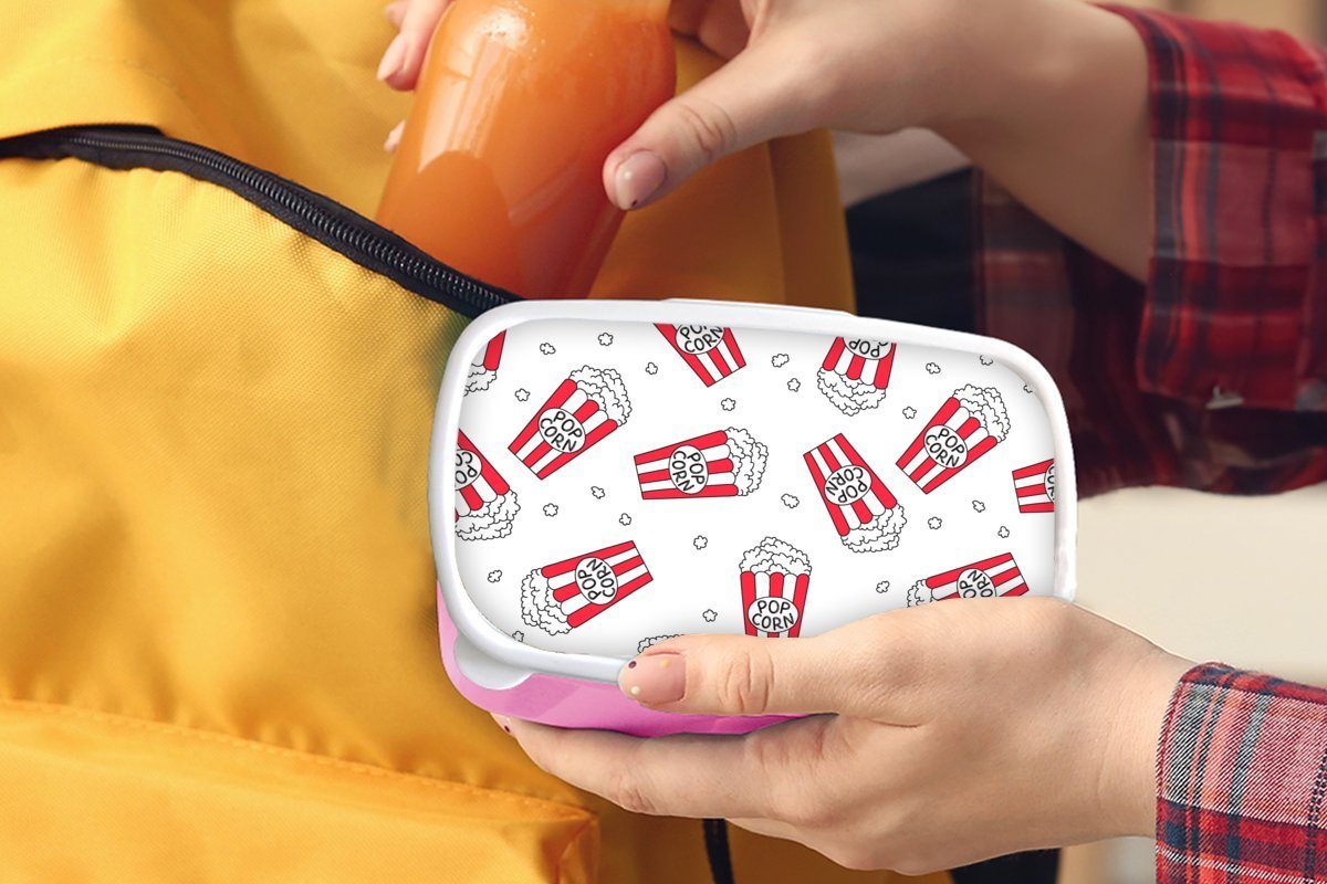 MuchoWow Lunchbox Puber - Popcorn Kunststoff Brotdose Mädchen, für Snackbox, Filme Kunststoff, (2-tlg), Kinder, - Erwachsene, - rosa Muster, Brotbox
