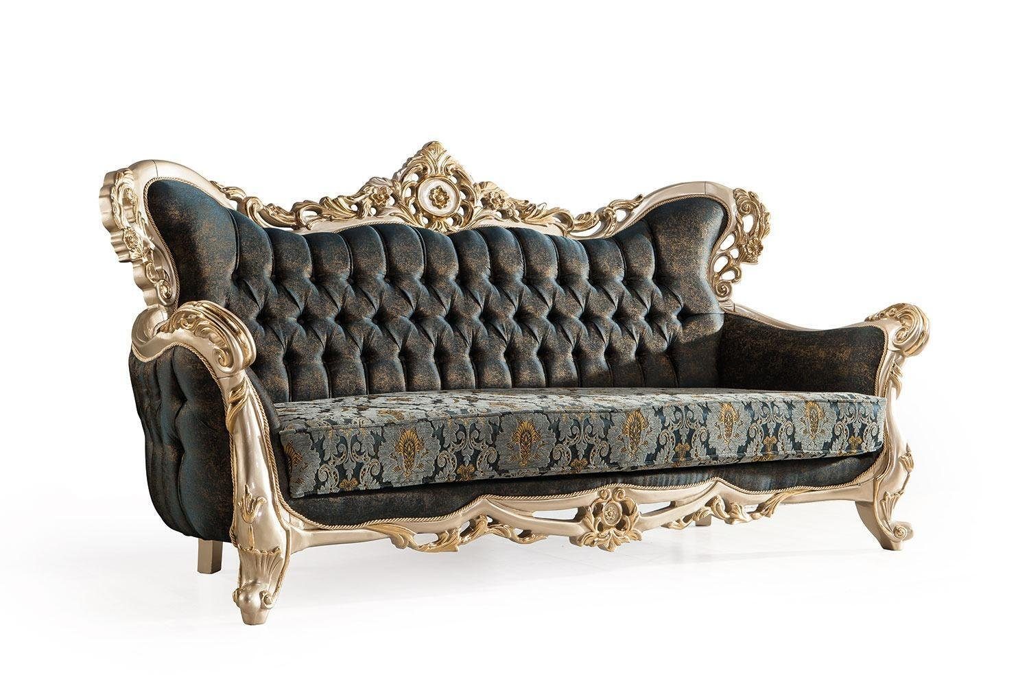 Gold, Rokoko Couchtisch Barock Couch Set Sofagarnitur 5tlg. Wohnzimmer-Set JVmoebel Turkis (5-St) Sofa