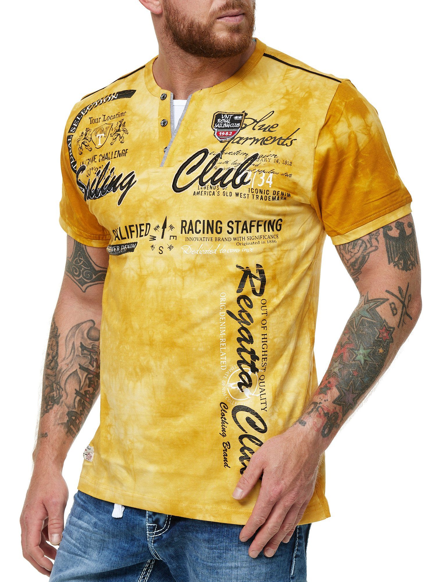 L.gonline Kurzarmshirt Herren T-Shirt mit Knopfleiste, günstig online kaufen