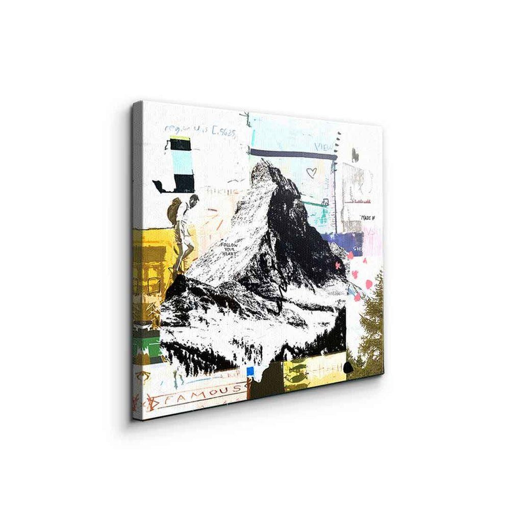 Collage premium Art Leinwandbild mit Rahmen Matterhorn DOTCOMCANVAS® Pop Leinwandbild, Rahmen ohne