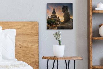 OneMillionCanvasses® Leinwandbild Tempel - Sonnenuntergang - Buddha-Statuen - Buddha, (1 St), Leinwand Bilder für Wohnzimmer Schlafzimmer