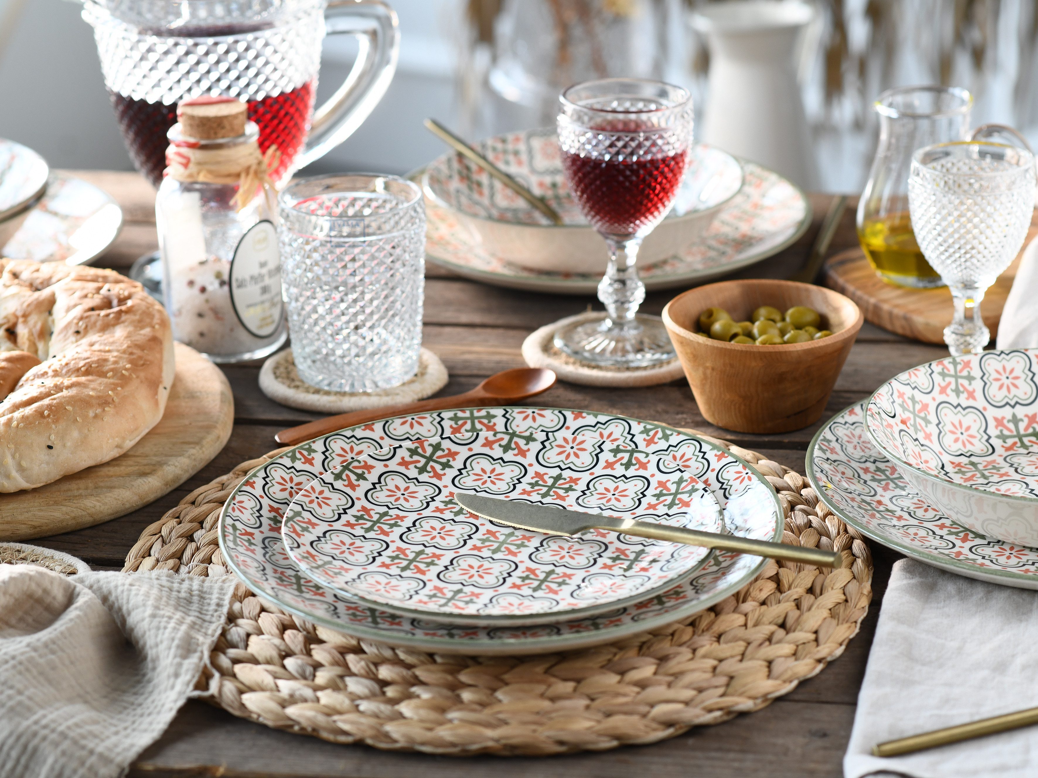 CreaTable Teller-Set Rumi (12-tlg), 4 Personen, Steingut, Teller Set, orientalische2 Fliesenmotiv