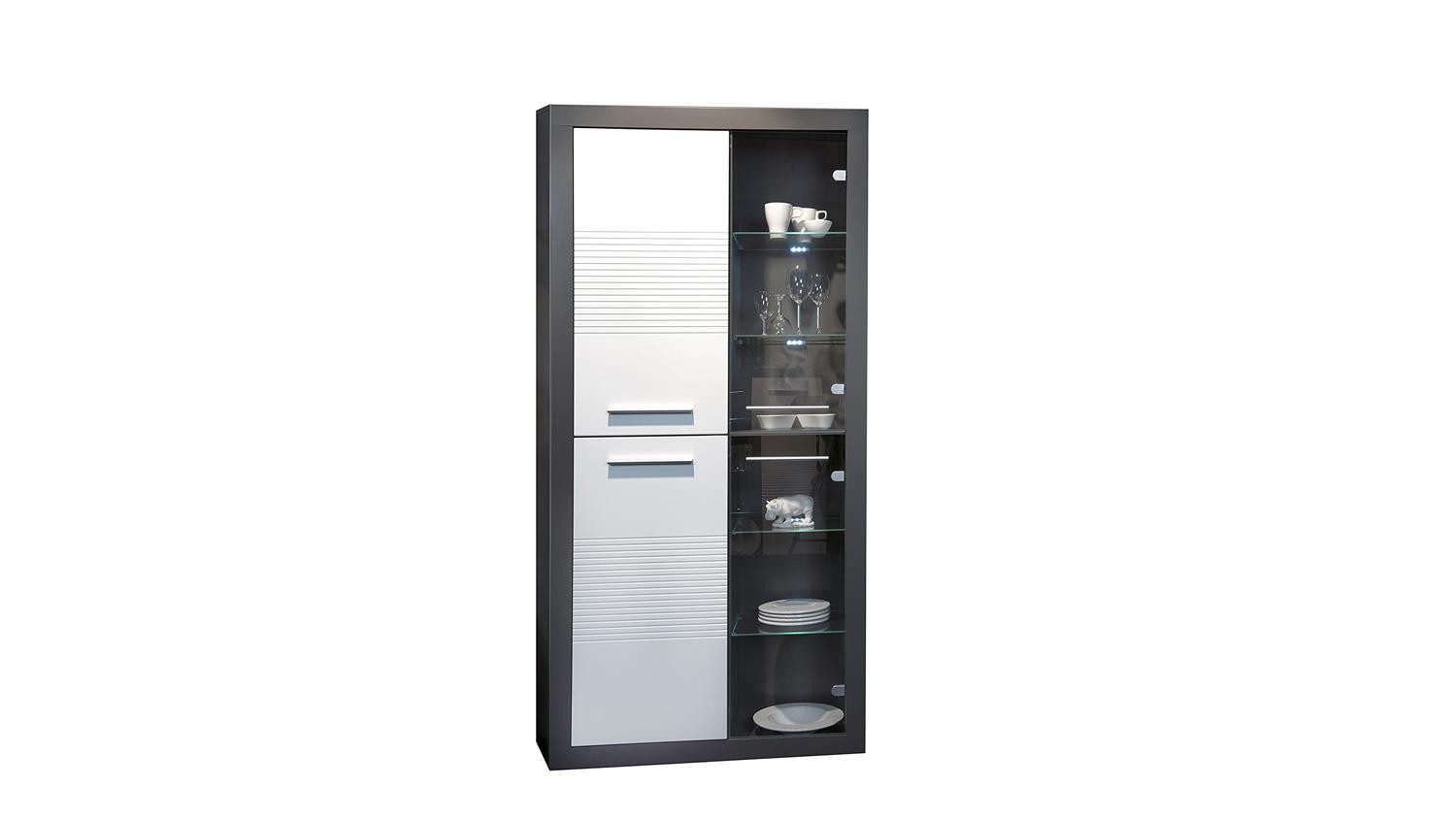 Bega Consult Vitrine Vitrine Kolibri grau MDF weiß Hochglanz mit LED