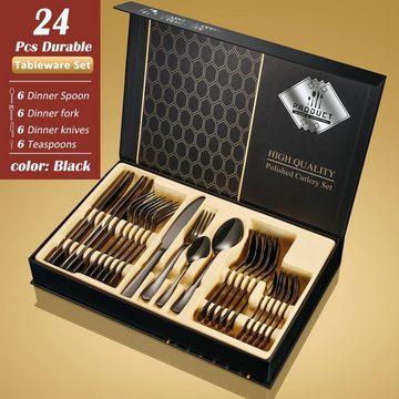 Faizee Möbel Besteck-Set Cutlery Set 24-teiliges Besteckset Set Service für 6 Gift Box (24-tlg), Edelstahl