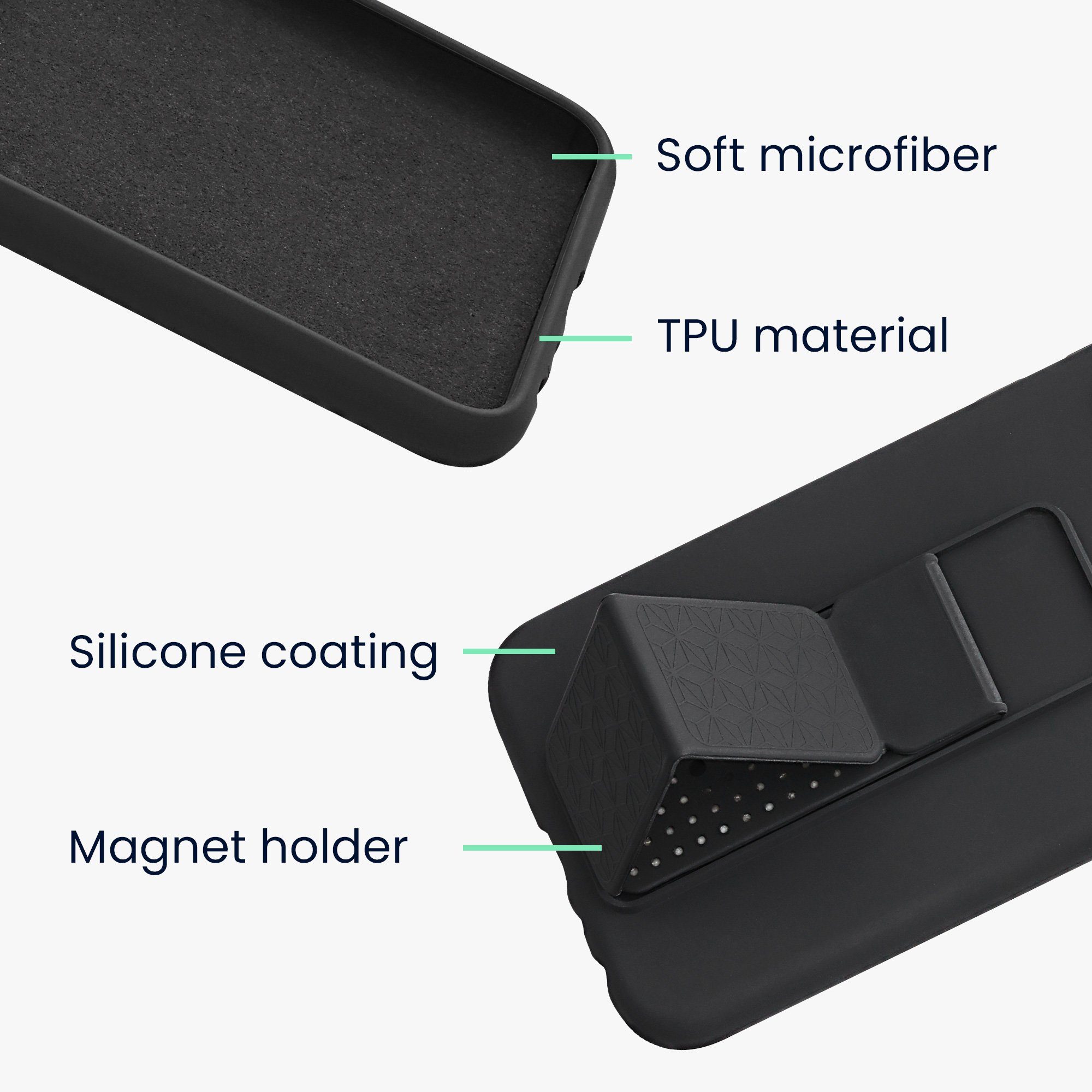 kwmobile Handyhülle kwmobile Handyhülle für Apple iPhone 11, Hülle mit Fingerhalter und Standfunktion - Silikon Case Handy Cover