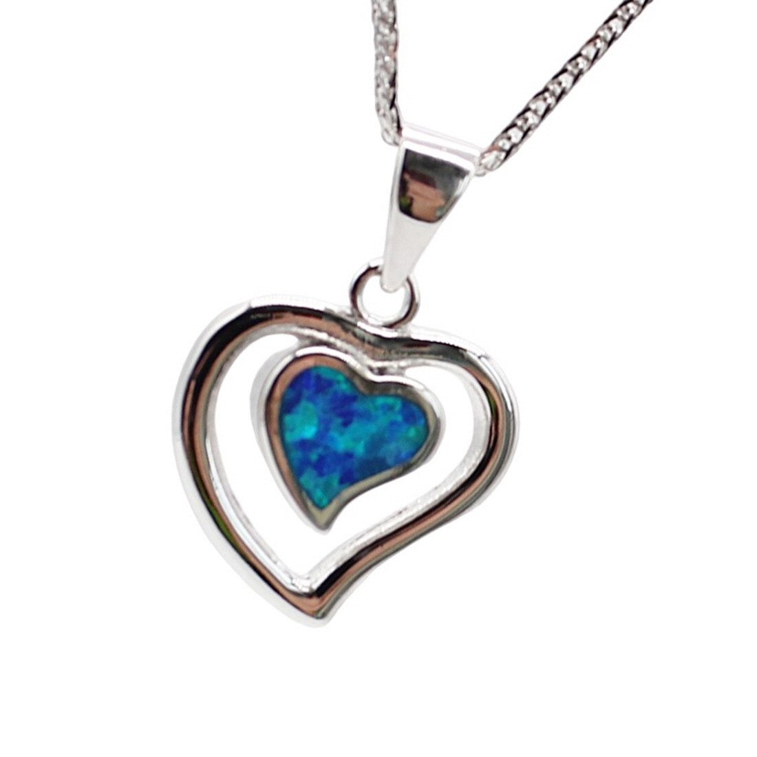 Silberkette Herzkette Kette mit blauen Herz Anhänger Zirkonia Halskette türkis
