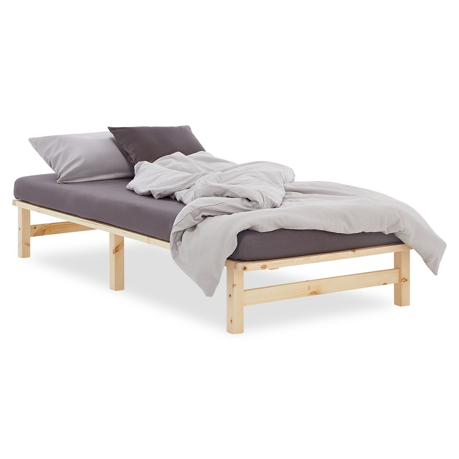 Homestyle4u Holzbett 90x200 120x200 100x200 140x200 mit Lattenrost Palettenbett Futonbett (Set, inklusive Lattenrost), 100x200, Braun, naturbelassen, Einzelbett, bodennah