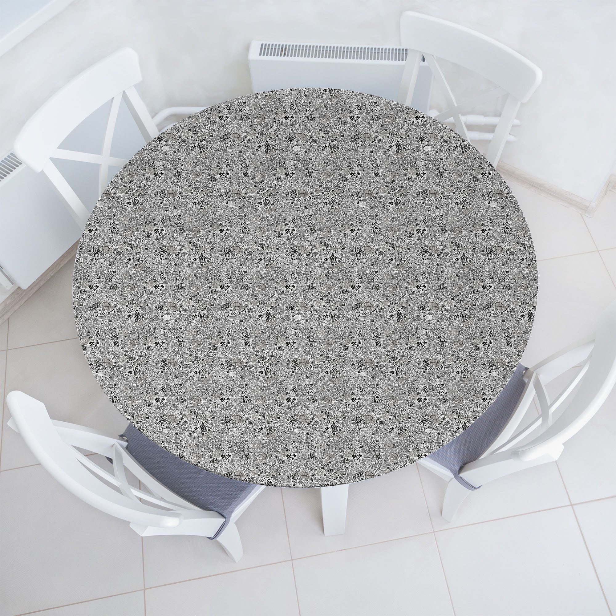 Abakuhaus Tischdecke Rundum-elastische Stofftischdecke, Gekritzel Hipster-Kuchen-Tee