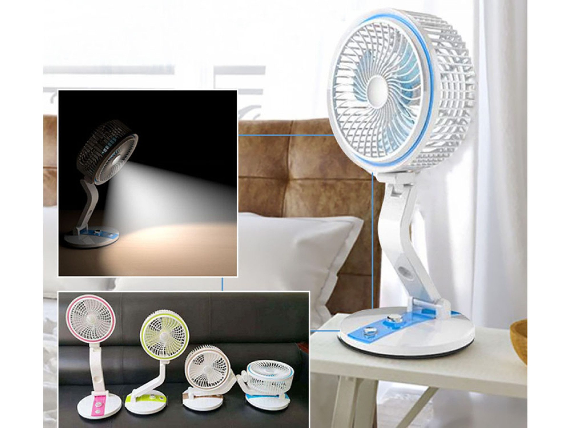 Verkgroup Tischventilator Klappbarer USB Ventilator mit LED Licht kabellos höhenverstellbar, 18 cm Durchmesser, Klappbarer USB Ventilator mit LED Licht und Akku