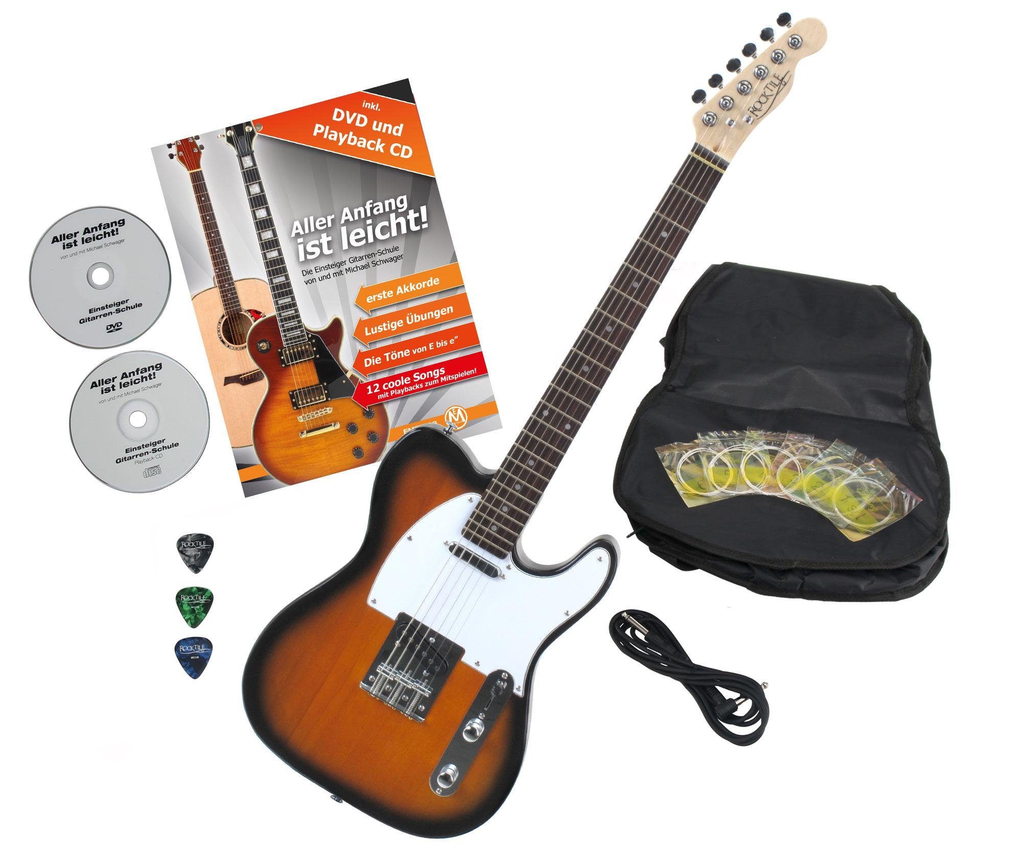 Rocktile E-Gitarre »Pro TL100-SB E-Gitarre 2-Tone Sunburst SET mit Zubehör ( Gitarren Gibgab Tasche, Kabel, Plektren, Gitarren Schule mit CD & DVD,  Gitarrensaiten)«, 2 Single Coils Tonabnehmer online kaufen | OTTO