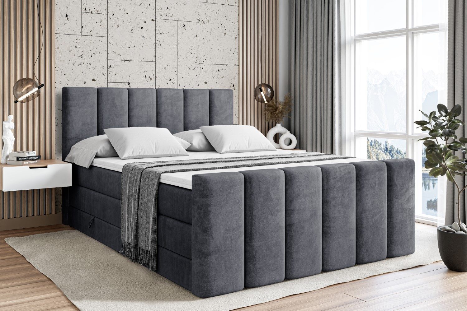 ALTDECOR Boxspringbett BOXI1-Z KING (Multipocket-Matratze H4 und H3 Matratze Bonellfederung Topper Kopfteil)