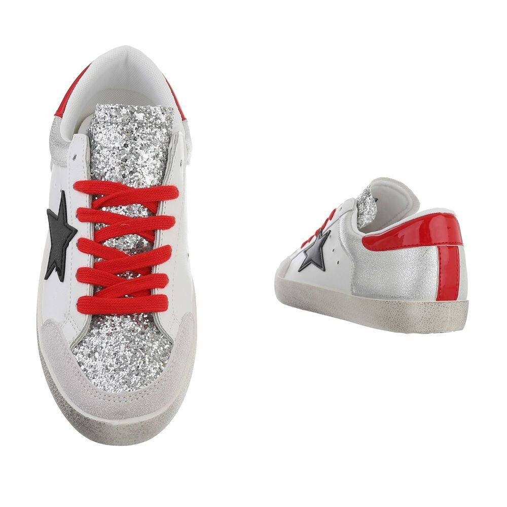 Ital-Design Damen Low-Top Sneakers Weiß Freizeit Sneaker Rot Flach in Low Weiß