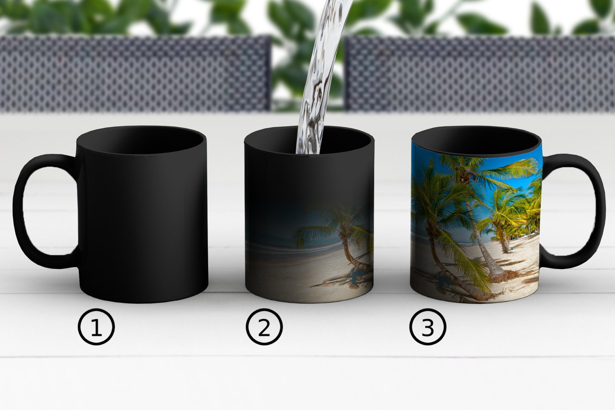 MuchoWow Tasse Strand - Kaffeetassen, Zaubertasse, Geschenk - Palme, Meer Teetasse, Farbwechsel, Keramik