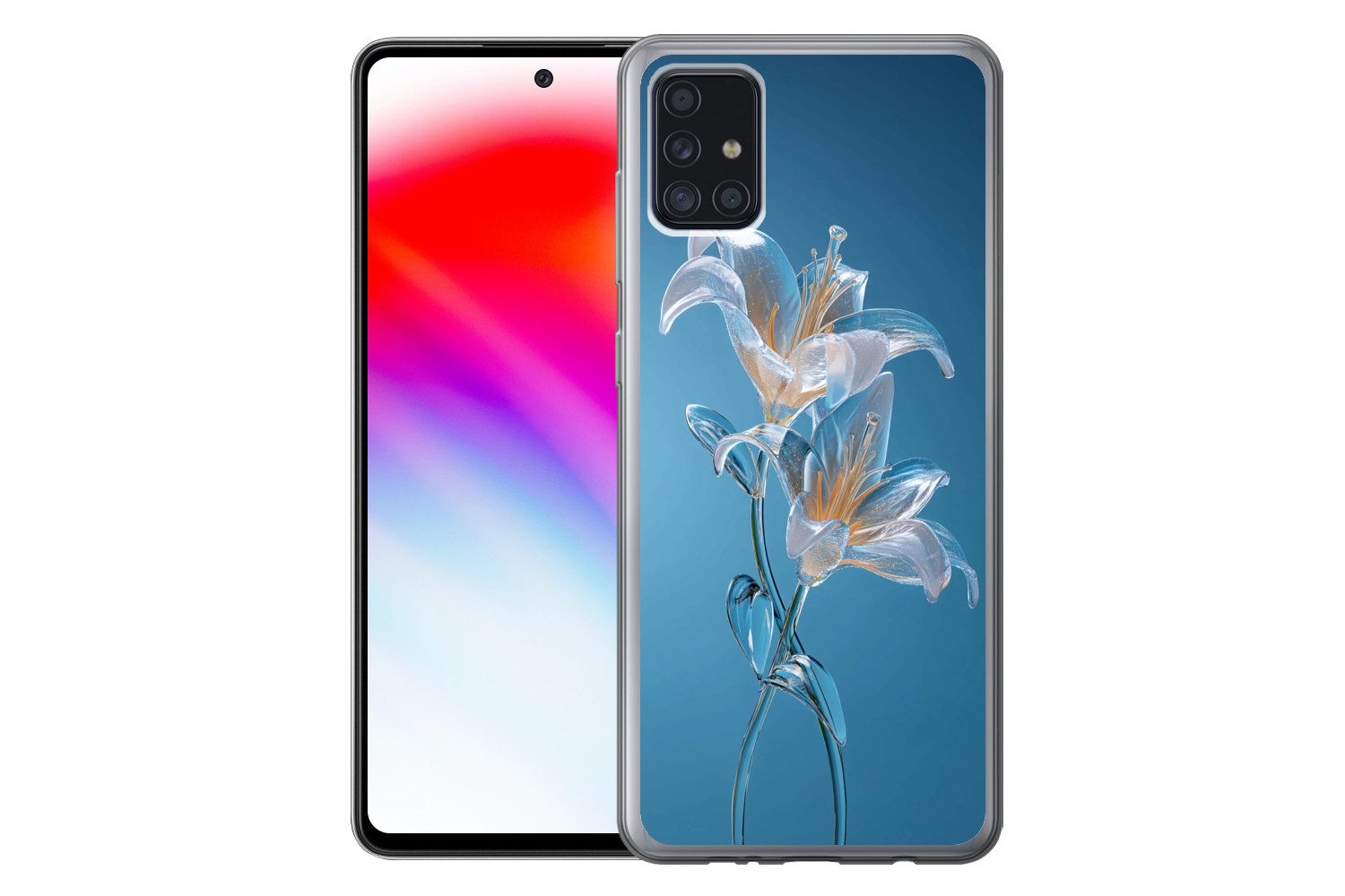 MuchoWow Handyhülle für Samsung Galaxy A52 5G Lilien - Blau - Gläser, Smartphone-Bumper, Print, Handy Schutzhülle Dünn