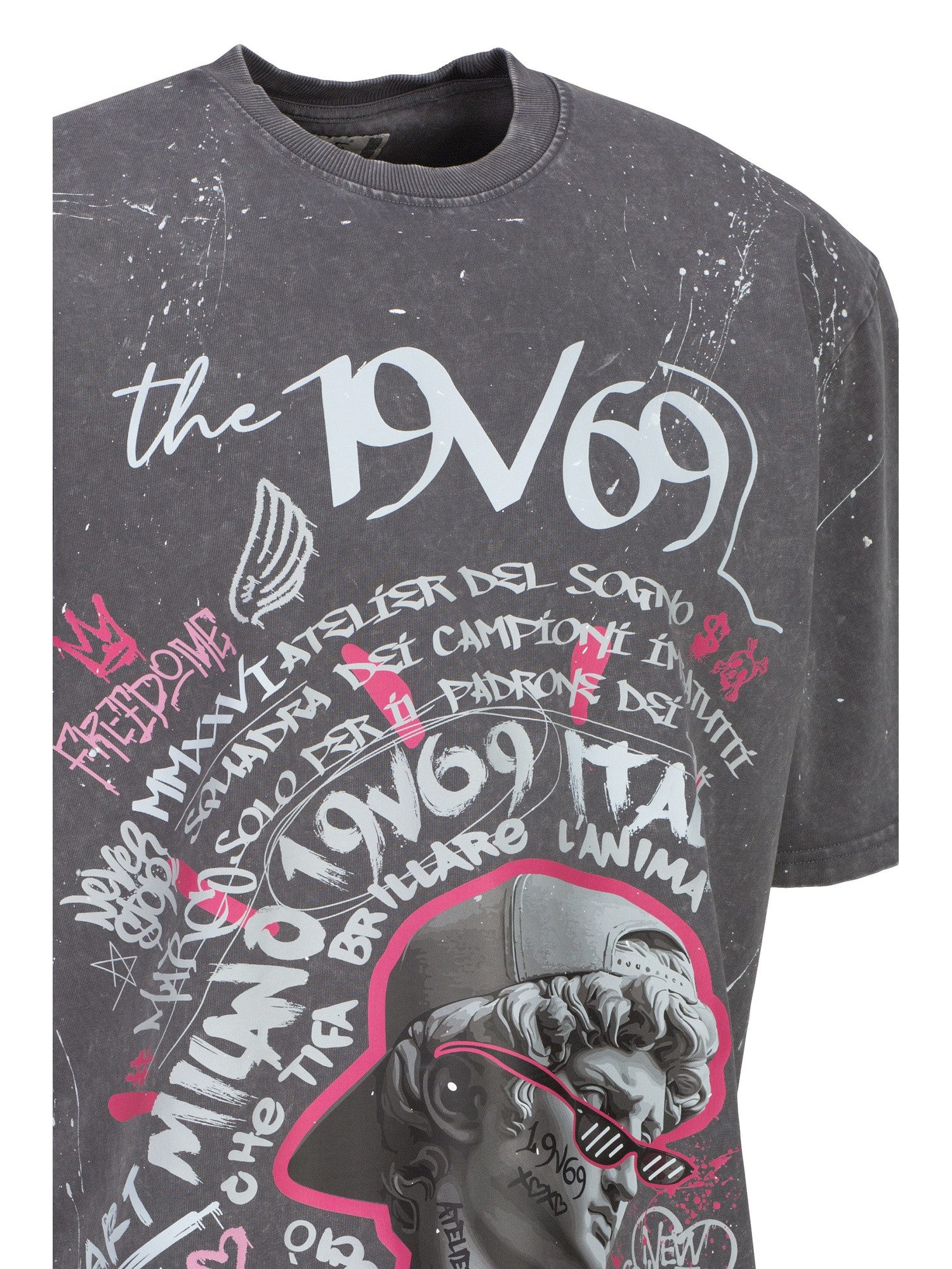 19V69 ITALIA T-Shirt Tamaro Graffiti Herren Baumwoll T-Shirt Oversize Rundhals Print