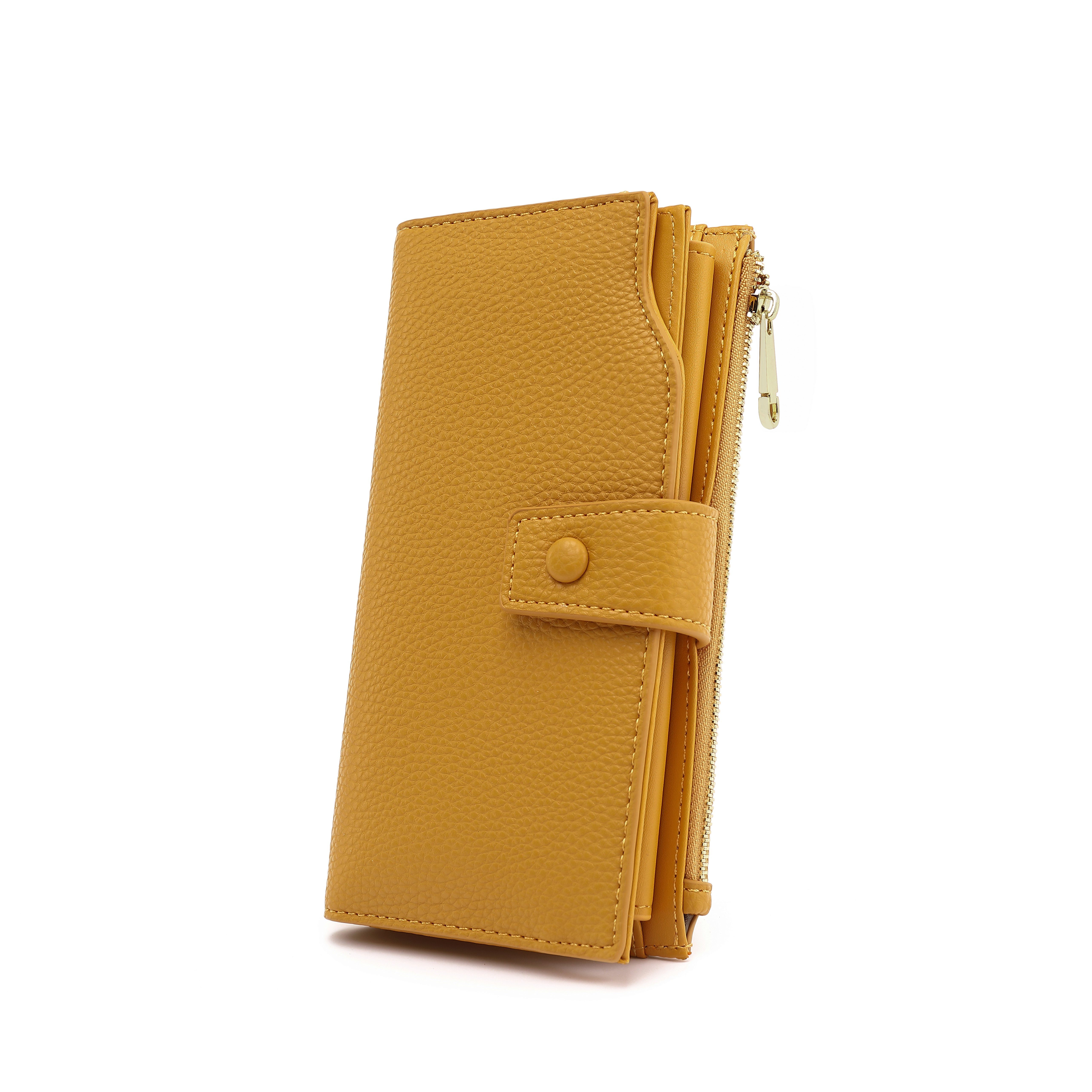 TAN.TOMI Brieftasche Portemonnaie Damen, Geldbörse für Frauen mit Lanyard (Brieftasche), Geldbörse aus hochwertigem Kunstleder Senfgelb