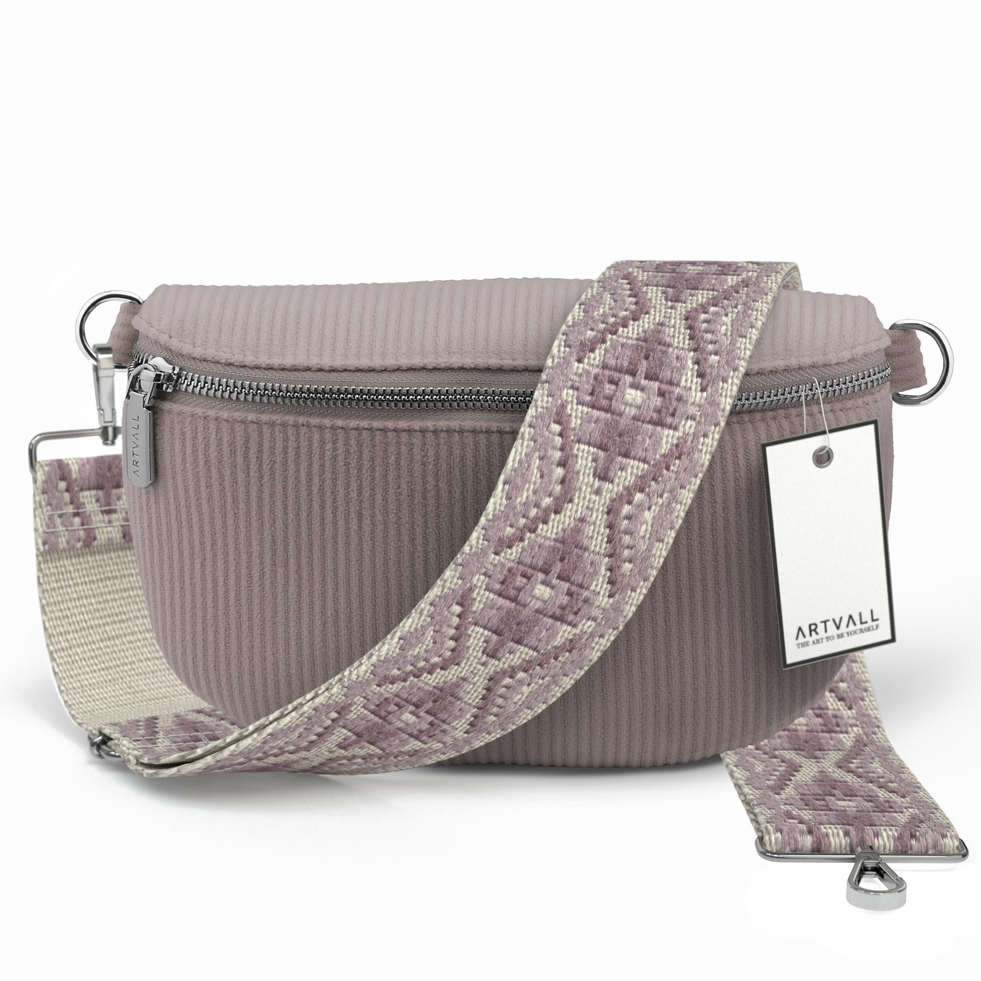 ARTVALL Umhängetasche Cord Handtasche Brusttasche Crossbody Bag Rosé (Tasche inkl. Taschenband), Cord Bauchtasche Cordtasche Stoff weich abnehmbarer Taschengurt Klein
