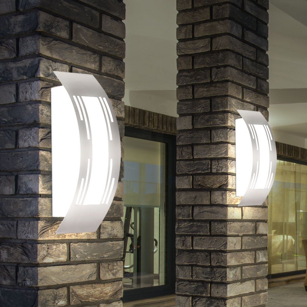 etc-shop Außen-Wandleuchte, LED Außenwandleuchte Edelstahl Fassadenlampe  Hauswand Haustür Beleuchtung Wandlampe im 2er Set